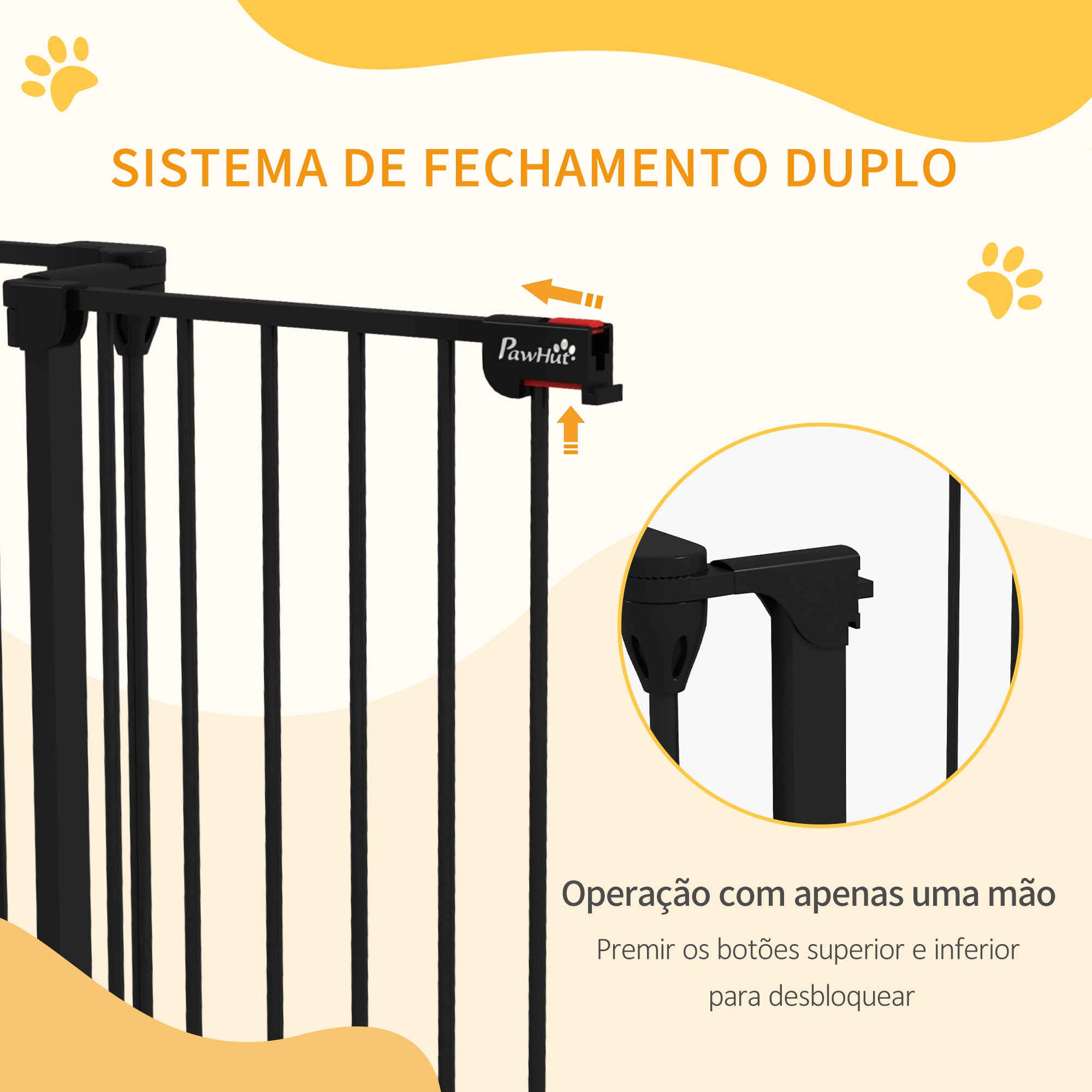 Barreira de Segurança para Animais de Estimação – 206x90 cm – Cor Preto – Aço e Plástico PA6