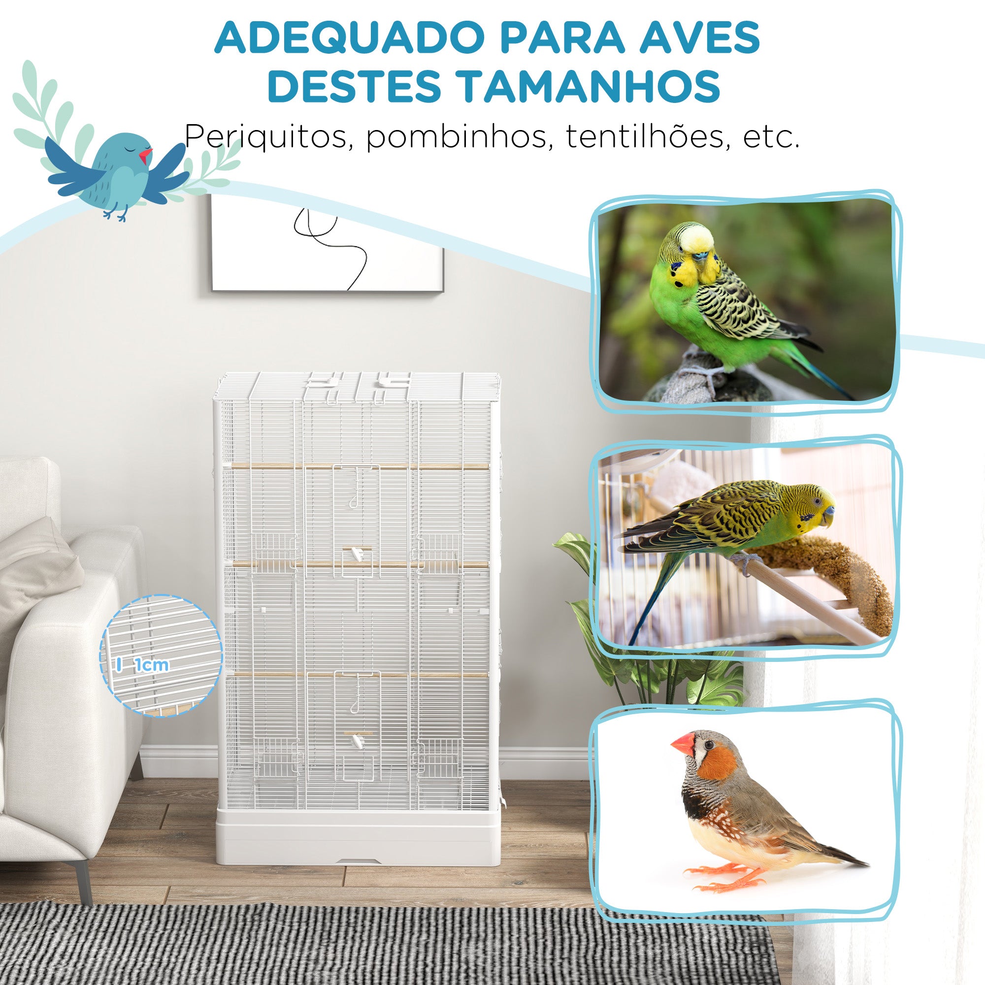 Gaiola para Aves 61x36,5x98 cm Branco