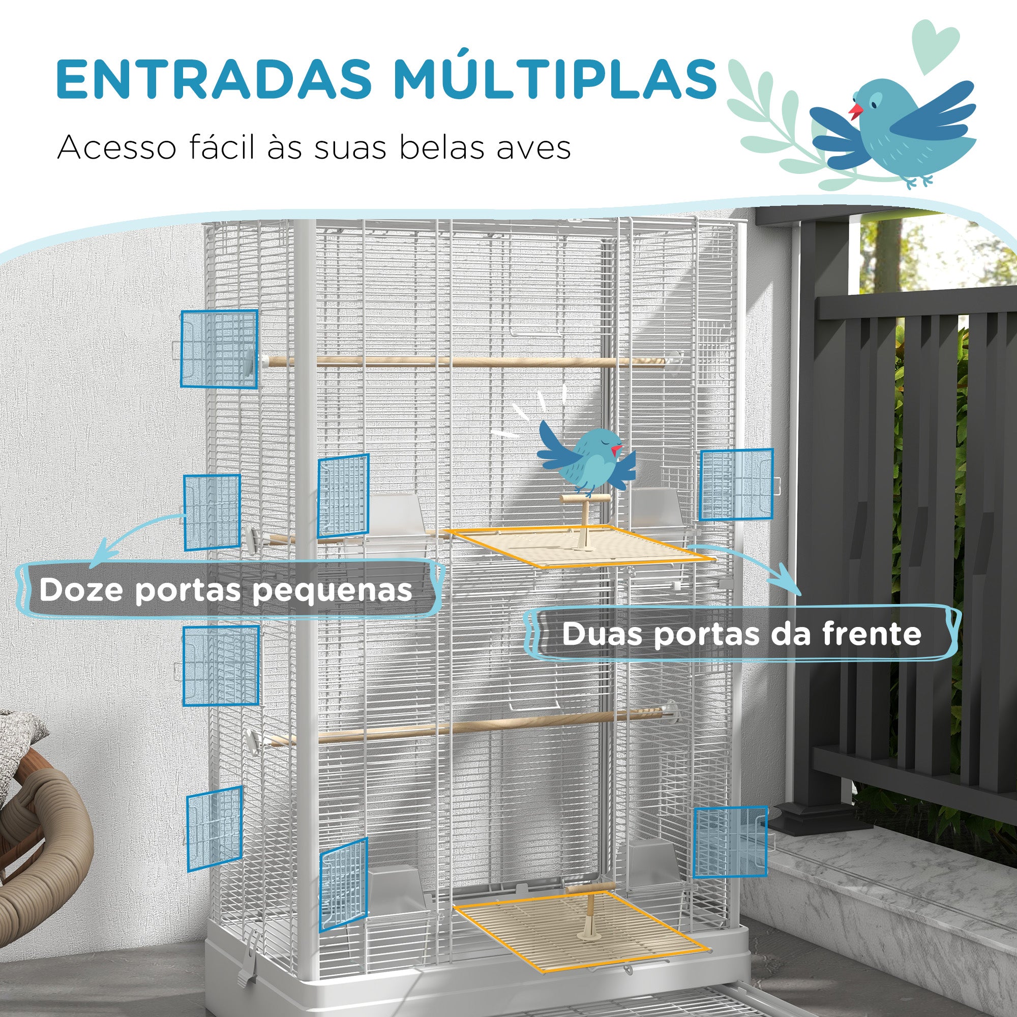 Gaiola para Aves 61x36,5x98 cm Branco
