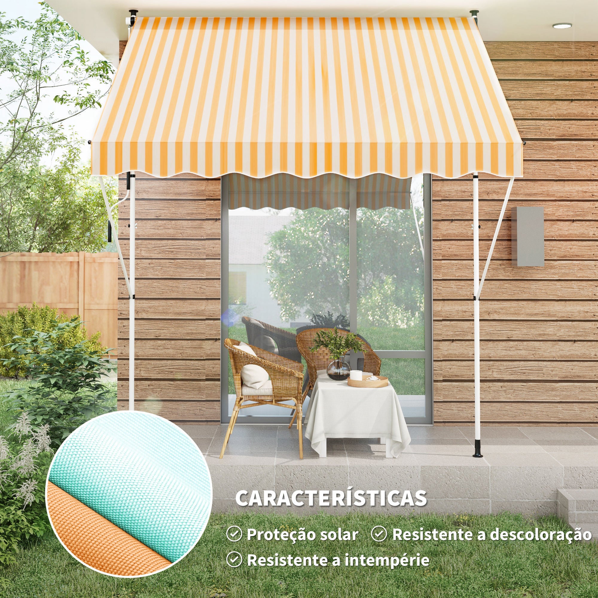 Toldo Manual Retrátil para Exterior 300x150x280cm Amarelo e Branco
