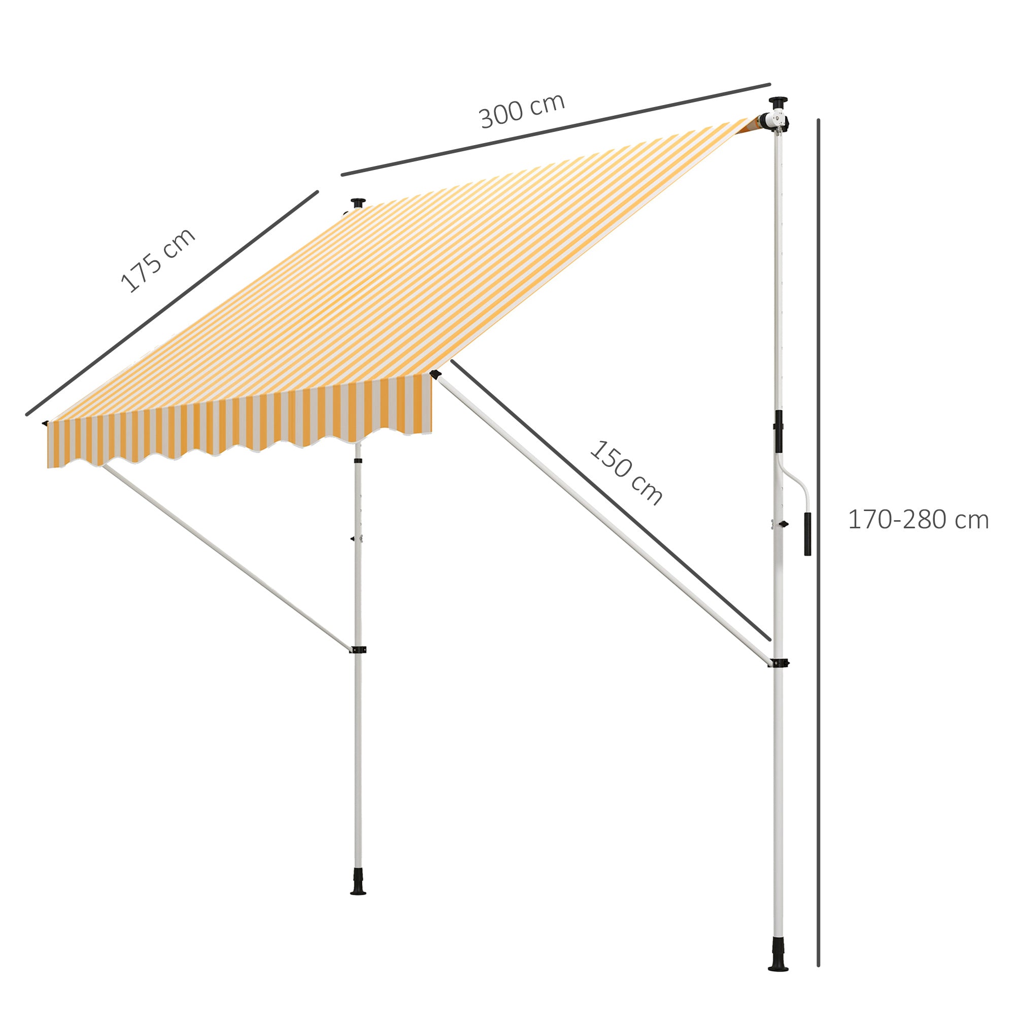 Toldo Manual Retrátil para Exterior 300x150x280cm Amarelo e Branco