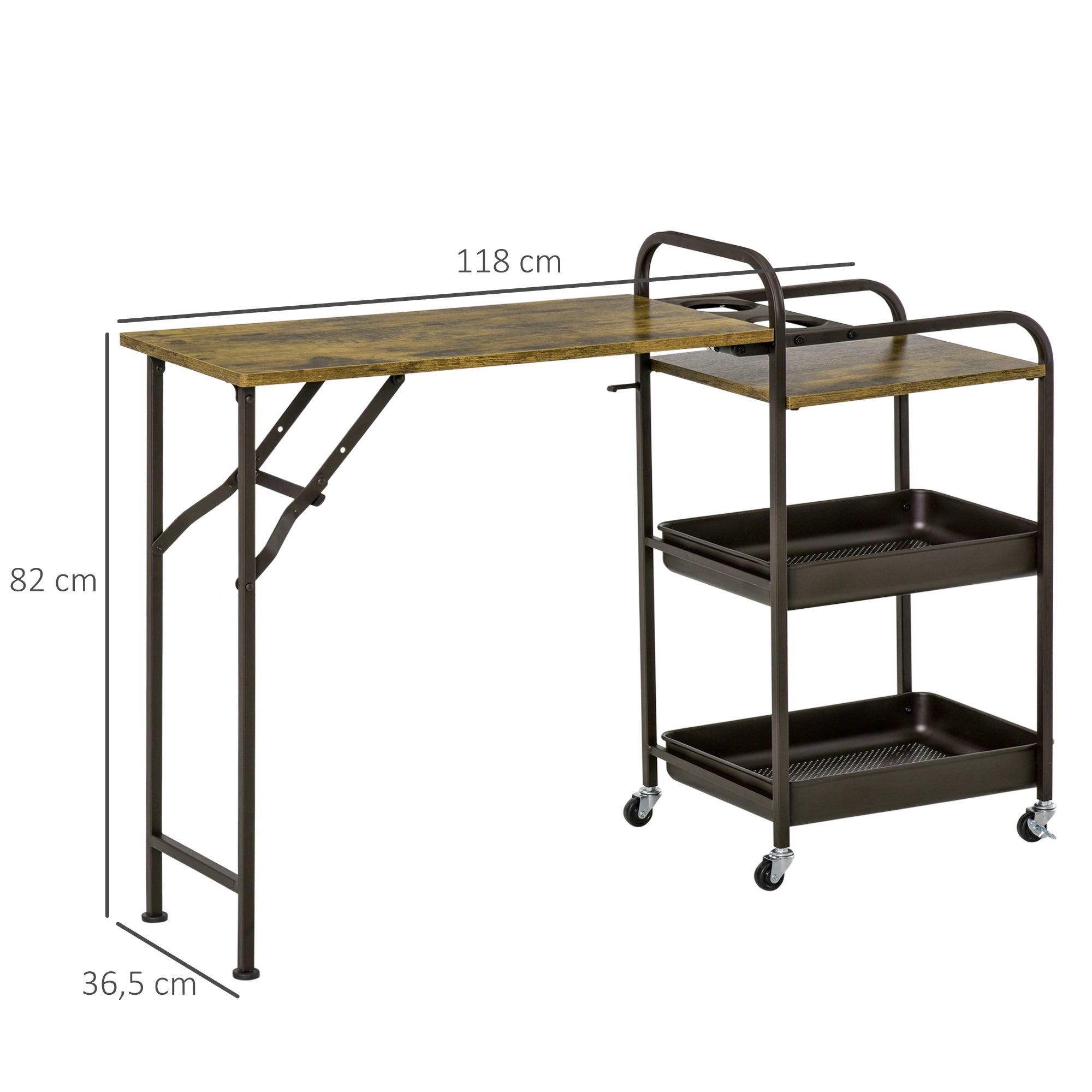 Carrinho de Cozinha com Rodas 118x36.5x82cm - Cor Castanho Rústico