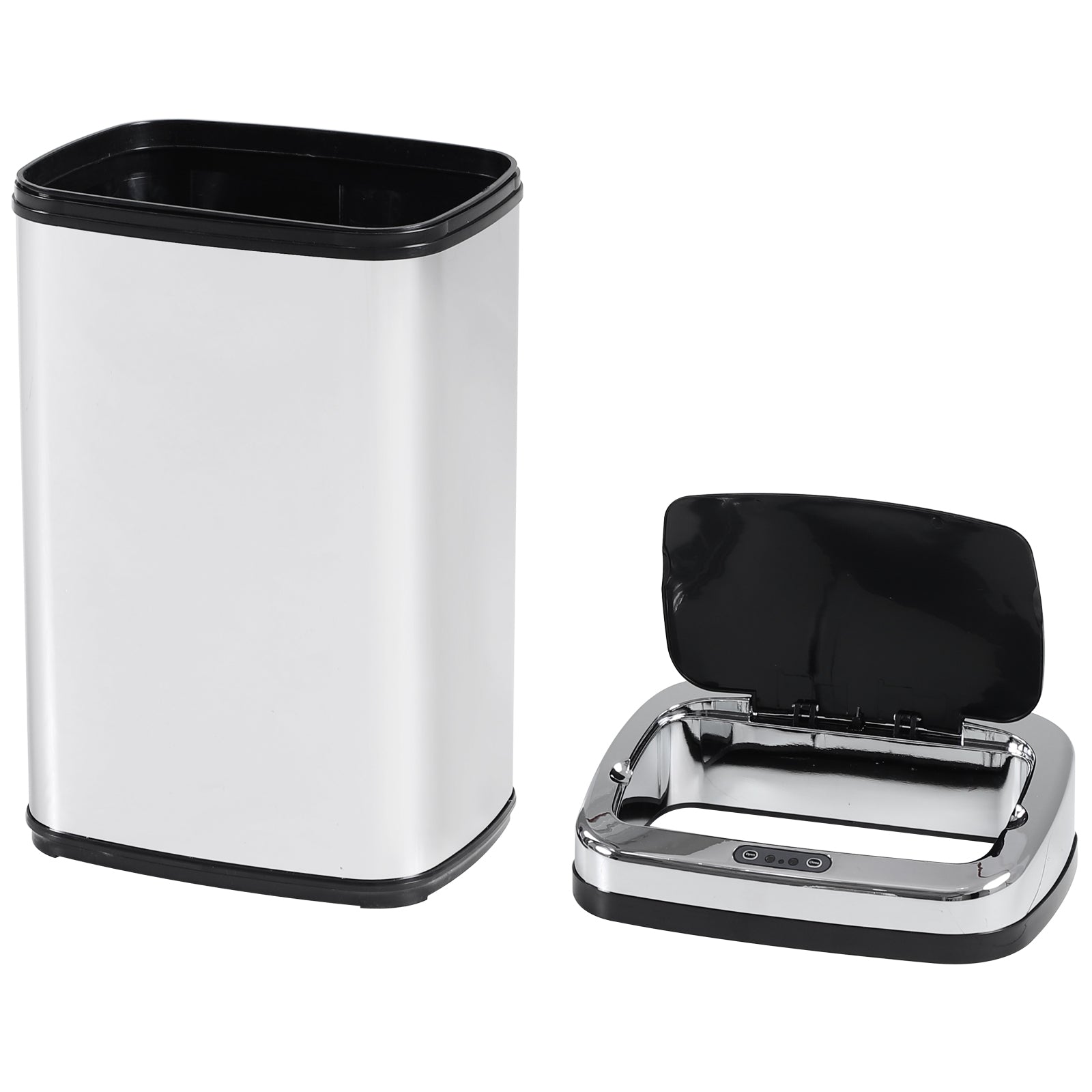 Balde de Lixo Automático de Aço Inoxidável 50L - 33x25x84 cm - Preto e Prata