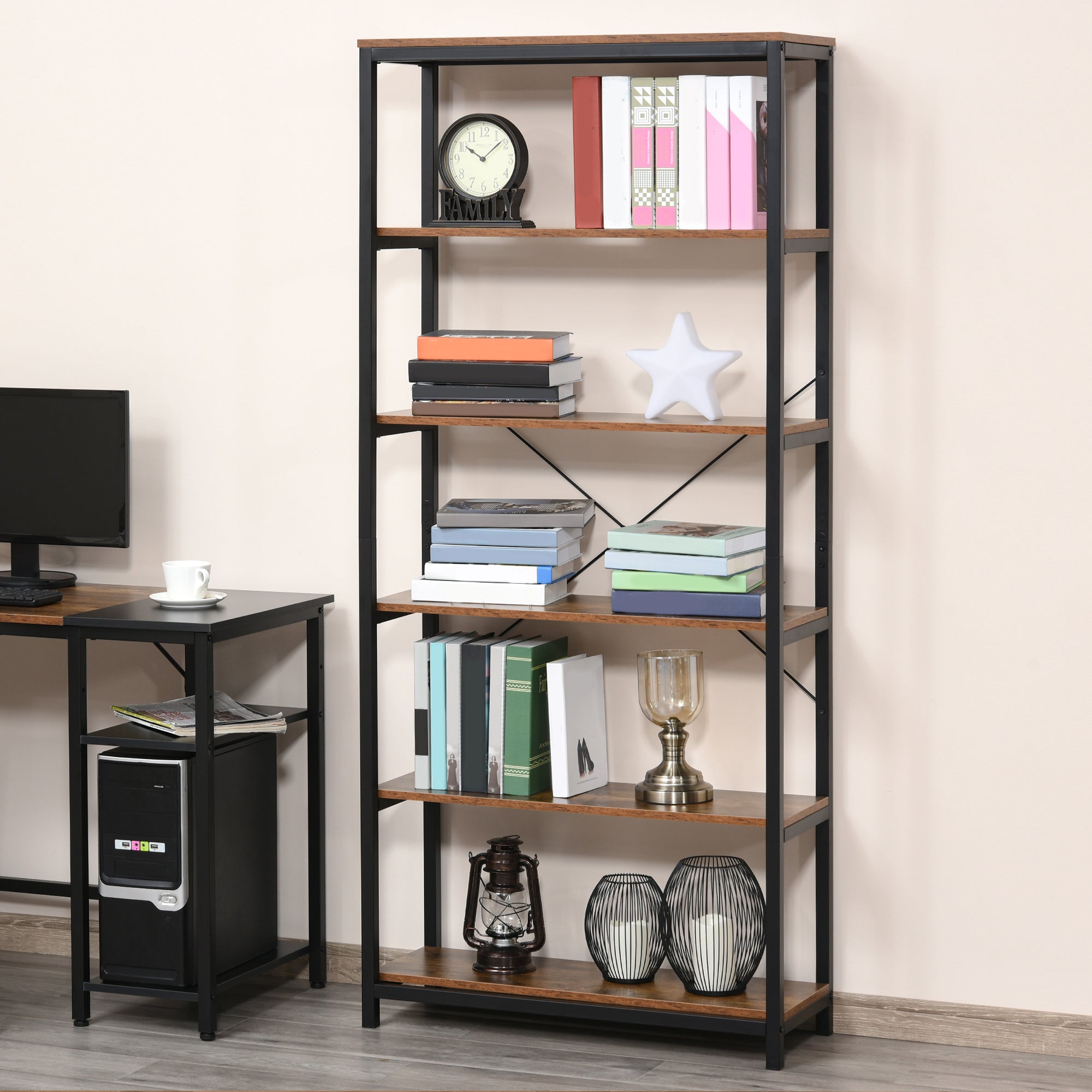 Estante Industrial com 6 Prateleiras 80x30x180 cm - Castanho Rústico