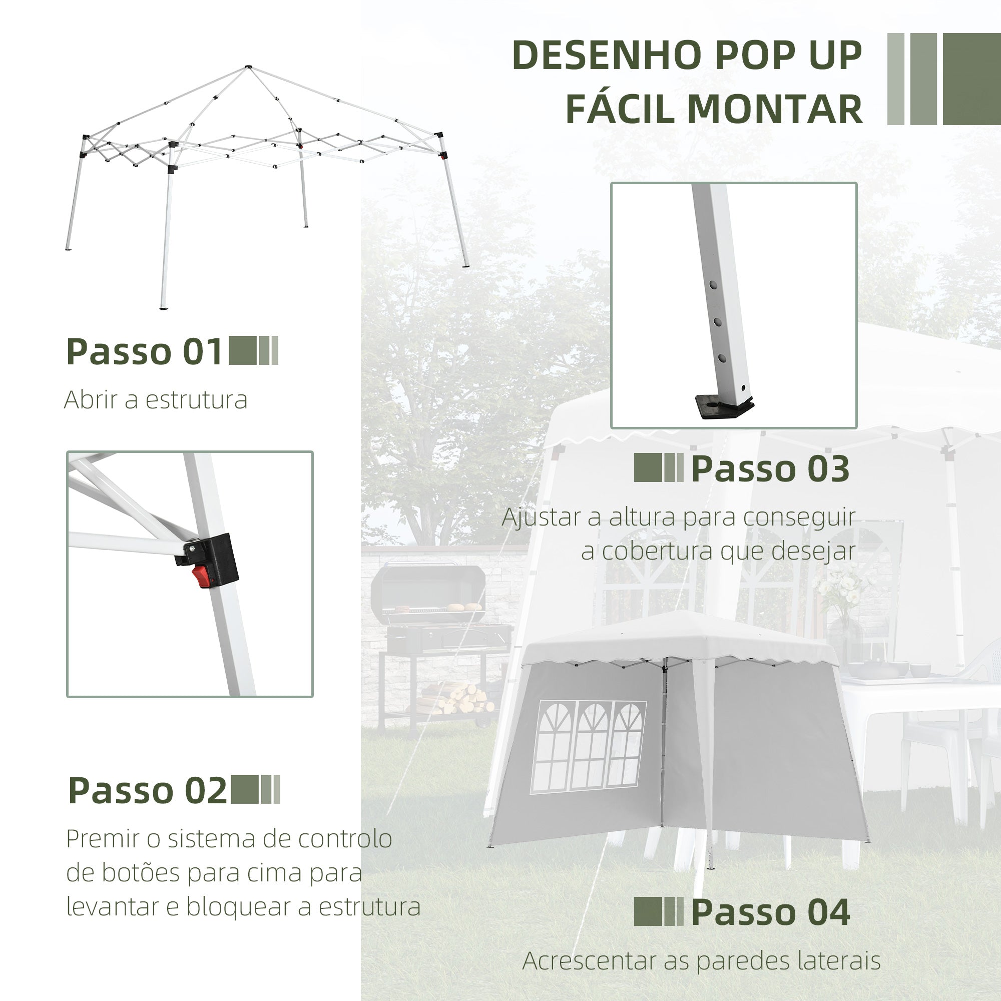 Tenda Dobrável – 240x240x250 cm – Branca – Aço e Tecido Oxford