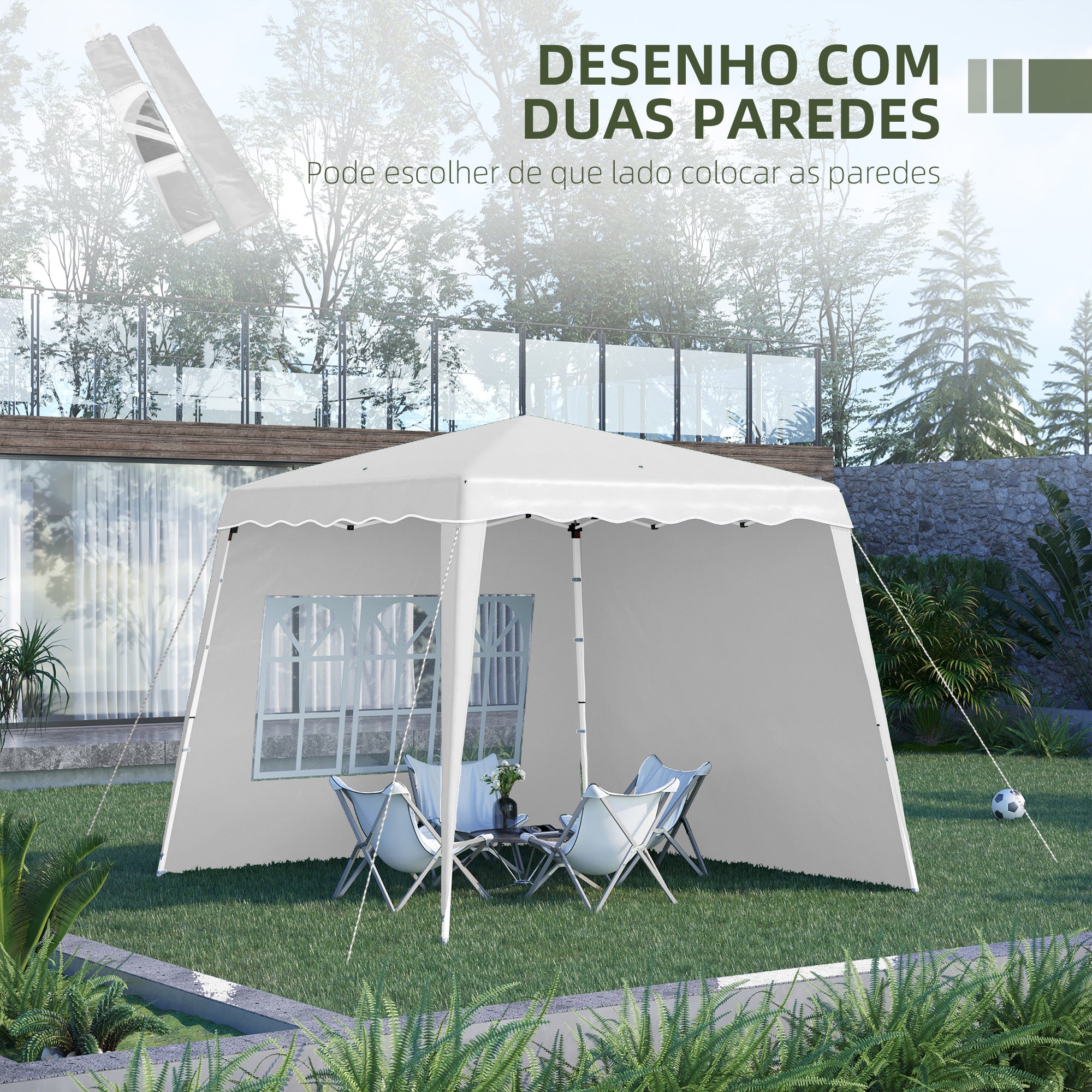 Tenda Dobrável – 240x240x250 cm – Branca – Aço e Tecido Oxford