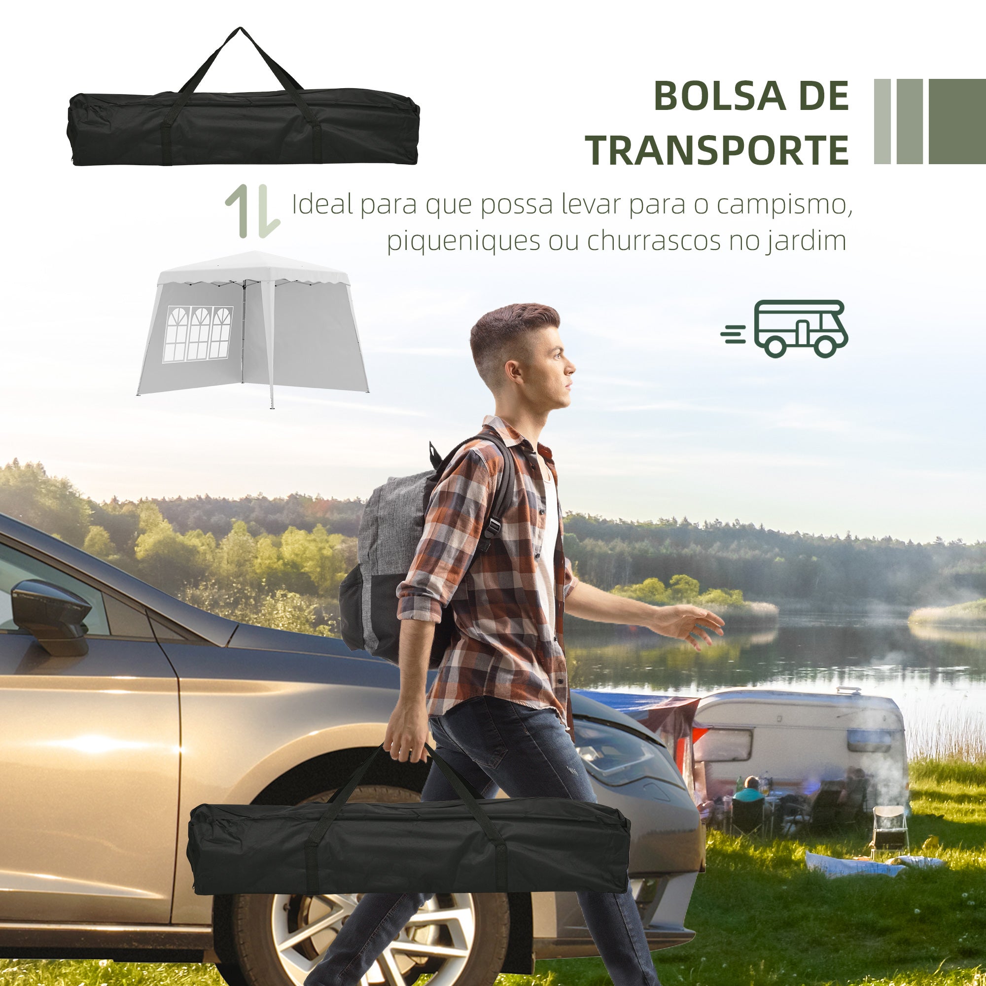 Tenda Dobrável – 240x240x250 cm – Branca – Aço e Tecido Oxford