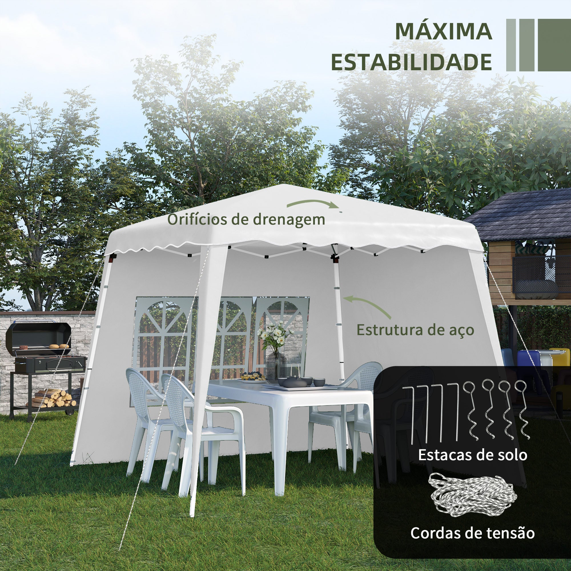 Tenda Dobrável – 240x240x250 cm – Branca – Aço e Tecido Oxford
