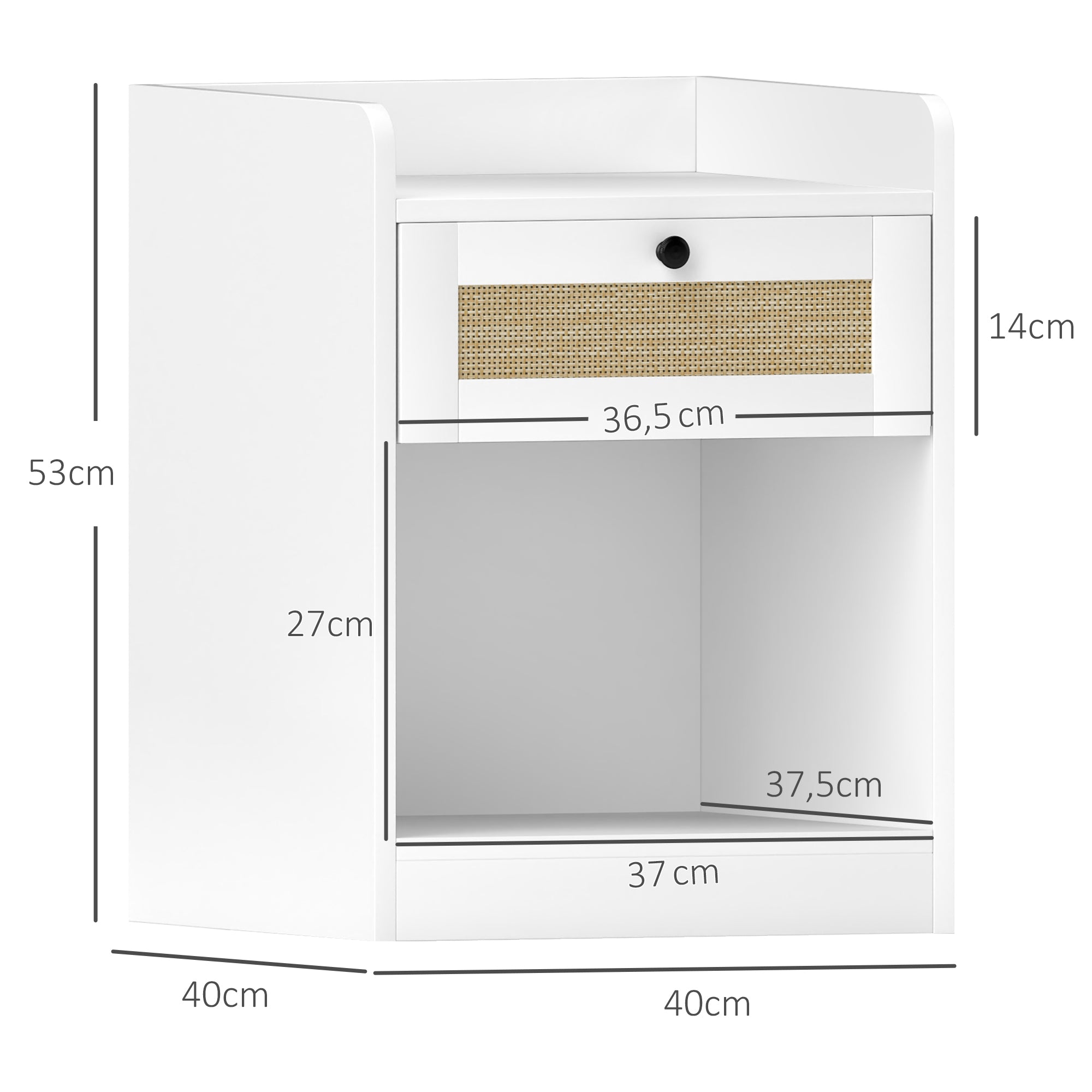 Mesas de Cabeceira Boho com Gaveta em Vime - 40x40x53 cm (Branco)