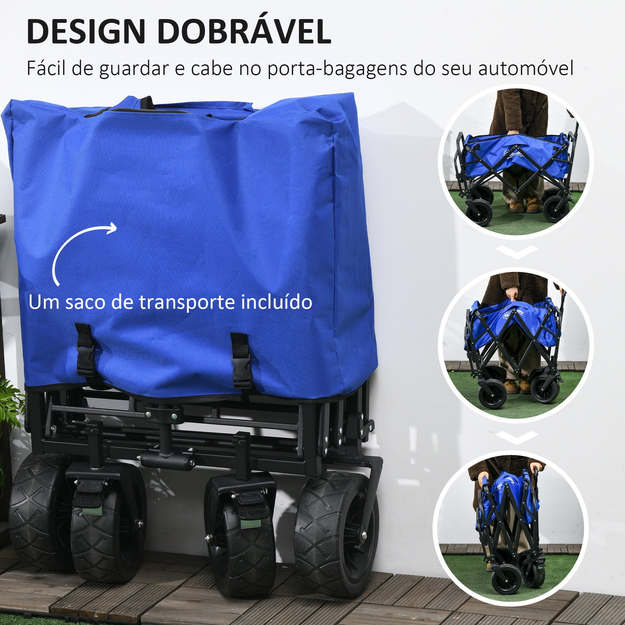 Carrinho de Transporte Dobrável para Jardim 99x57x77-100 cm Azul Escuro