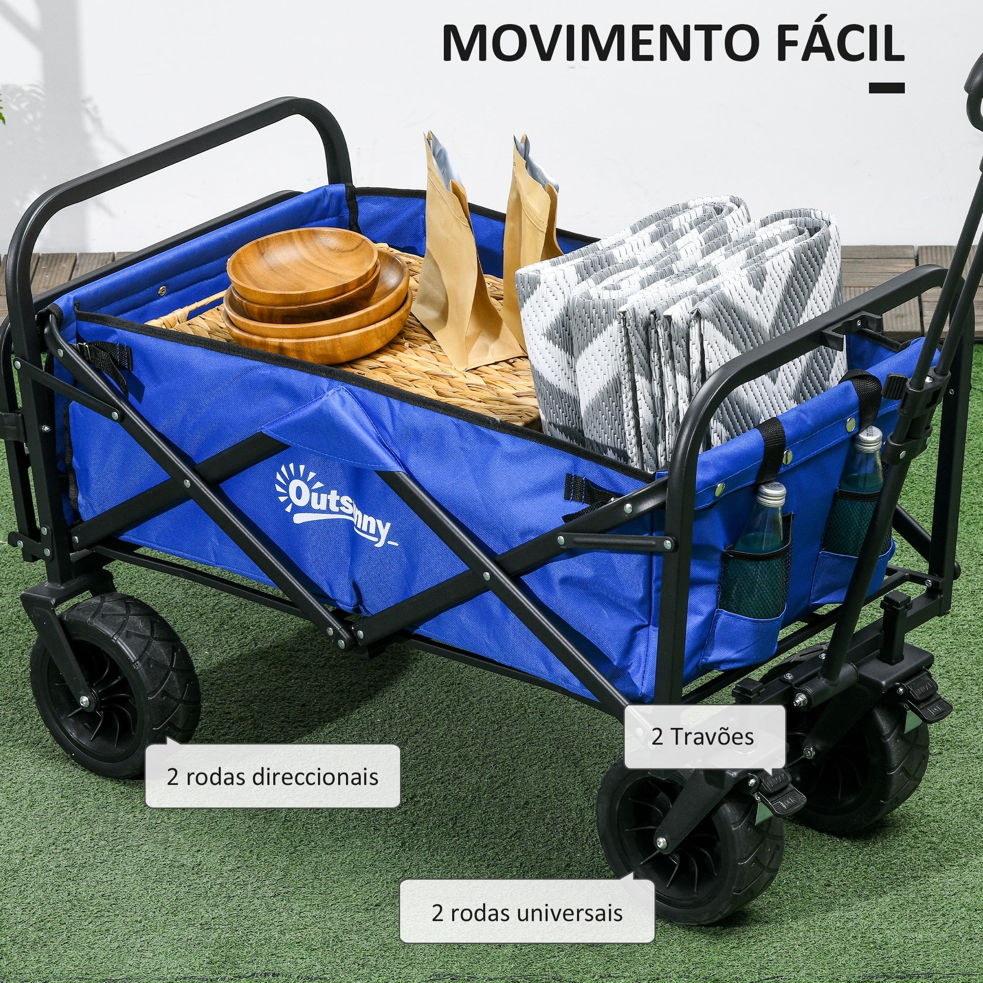 Carrinho de Transporte Dobrável para Jardim 99x57x77-100 cm Azul Escuro
