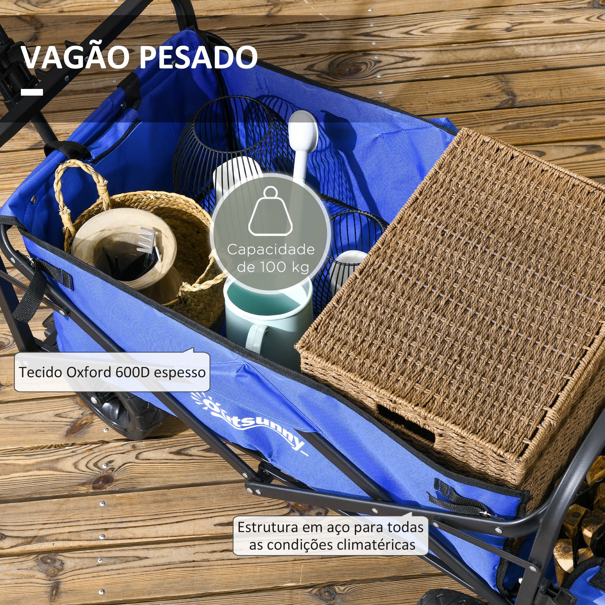 Carrinho de Transporte Dobrável para Jardim 99x57x77-100 cm Azul Escuro