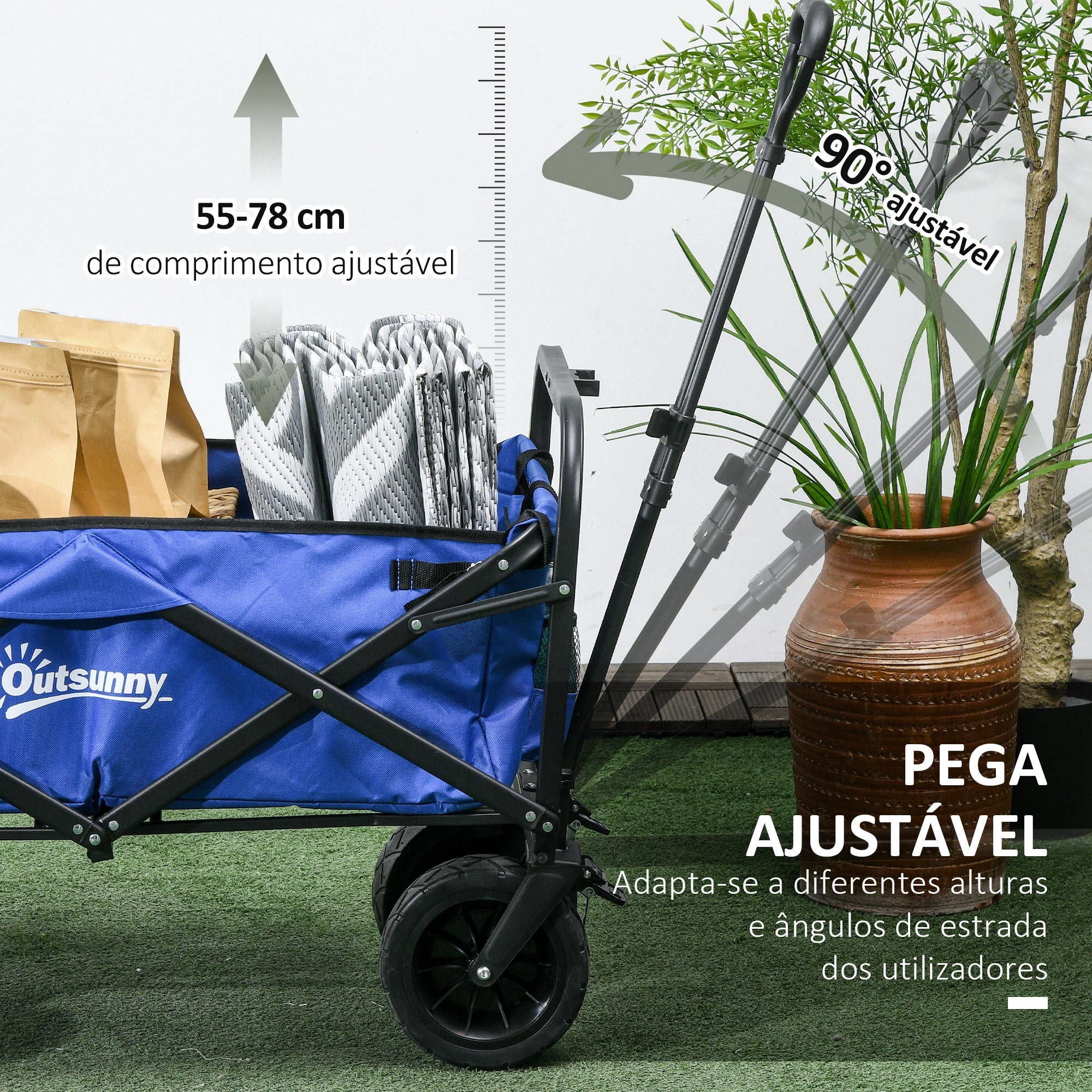 Carrinho de Transporte Dobrável para Jardim 99x57x77-100 cm Azul Escuro