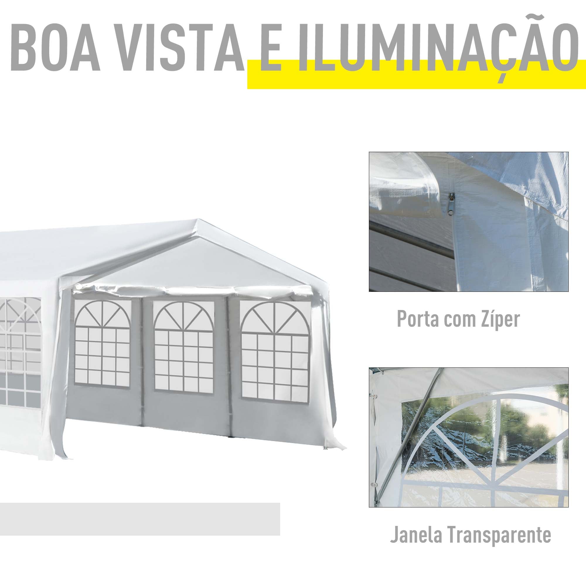 Tenda para Festas 8x4m com 4 Paredes Laterais e 8 Janelas - Blanco