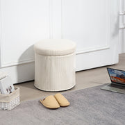 Puff de Arrumação Redondo Estofado em Veludo Cotelê Ø40x41 cm - Cor Creme