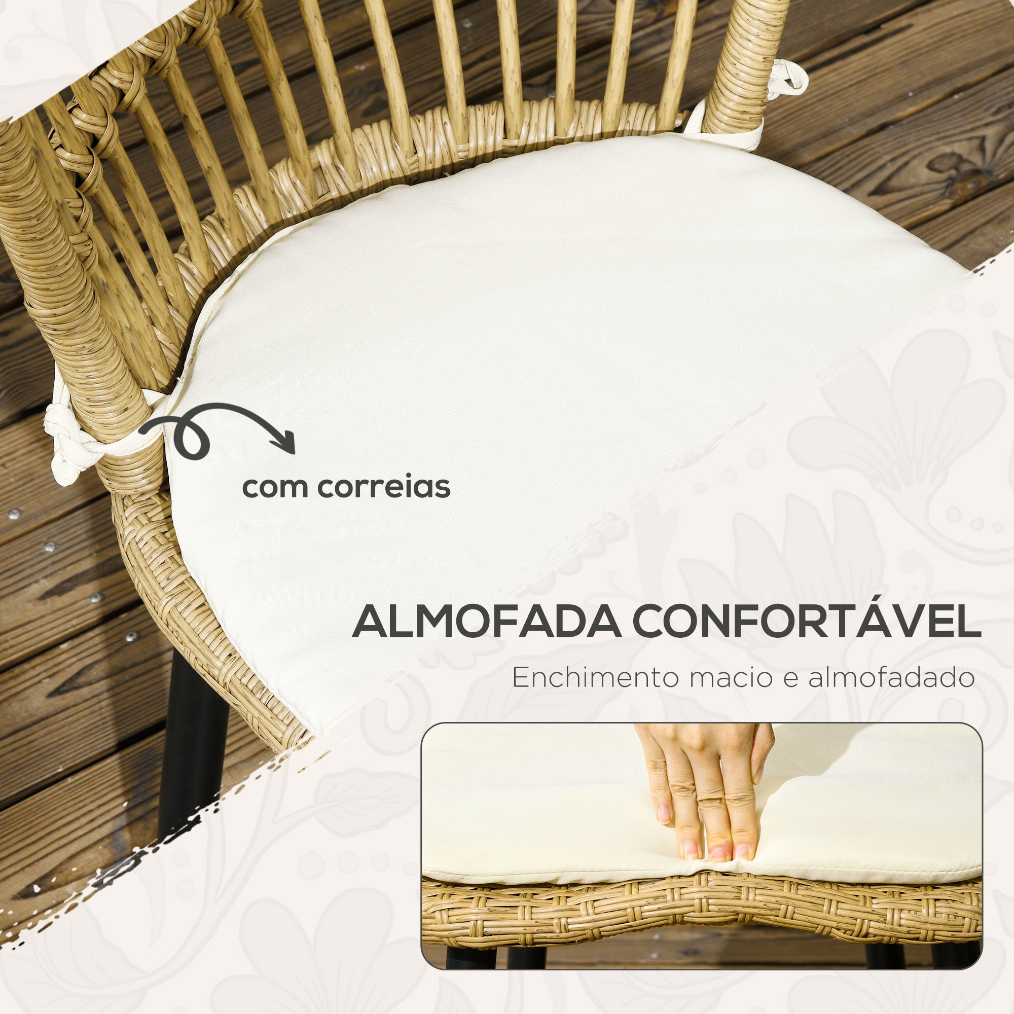 Conjunto de Refeição de Vime Sintético 7 Peças - Cor de Madeira Natural - 153x89x74 cm