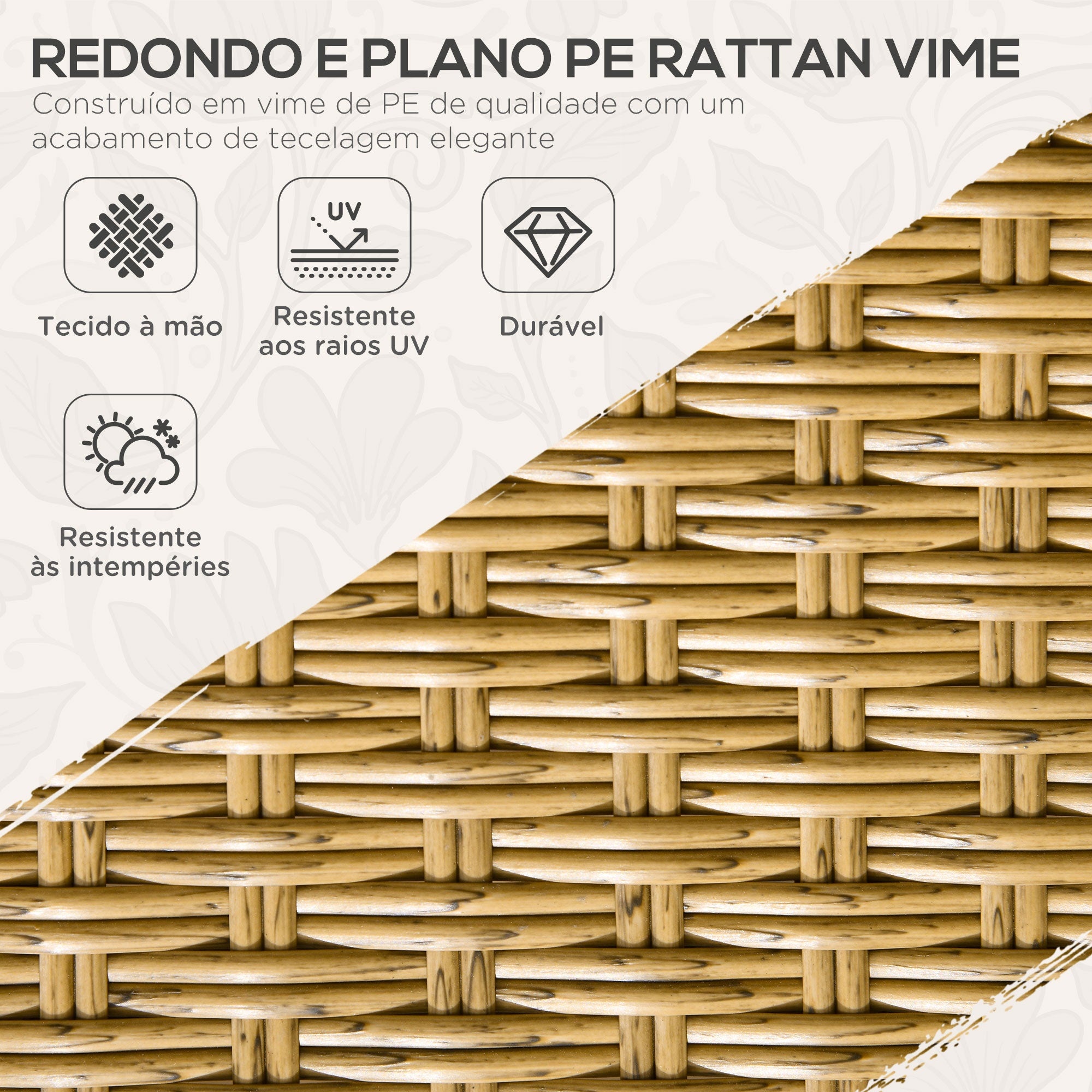 Conjunto de Refeição de Vime Sintético 7 Peças - Cor de Madeira Natural - 153x89x74 cm