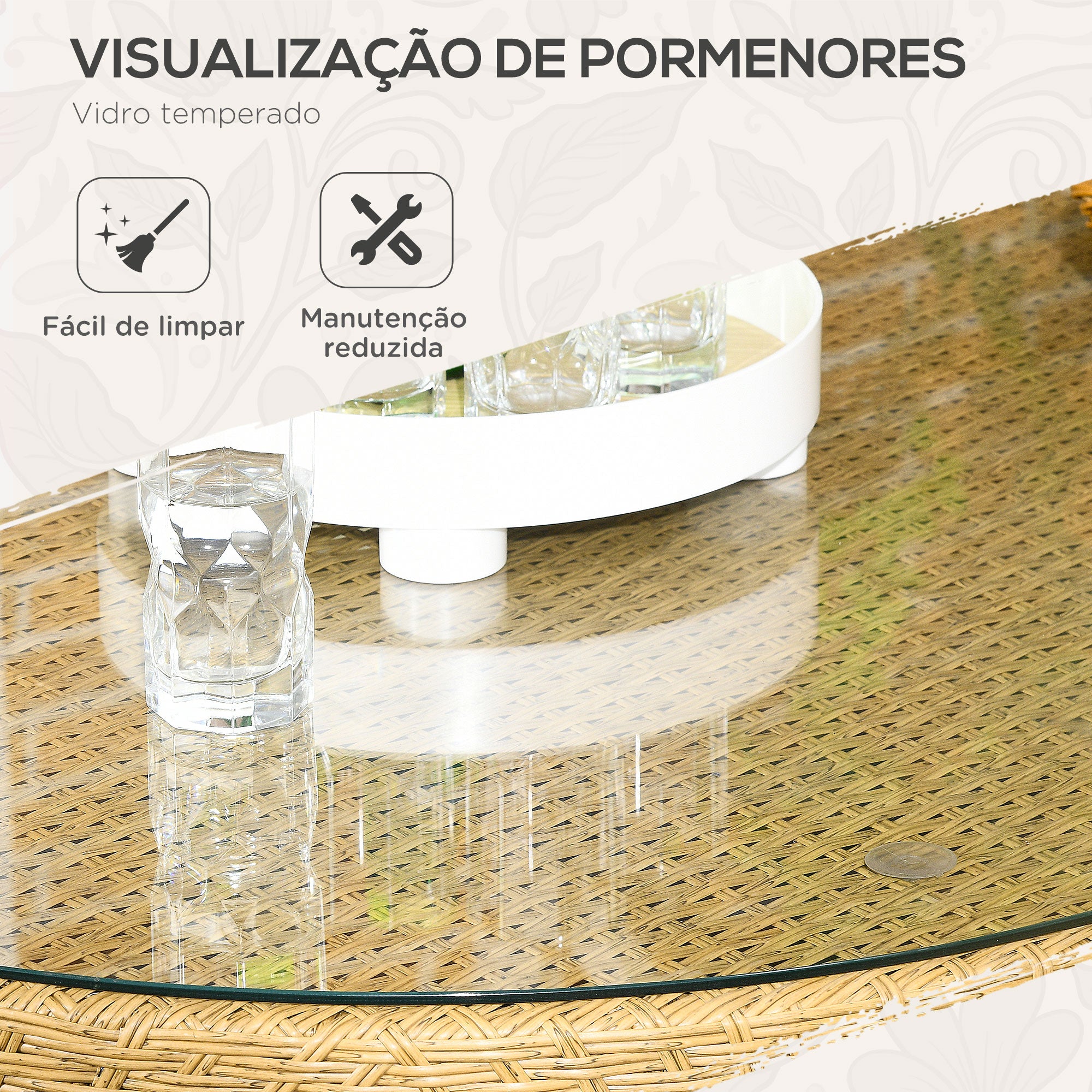 Conjunto de Refeição de Vime Sintético 7 Peças - Cor de Madeira Natural - 153x89x74 cm