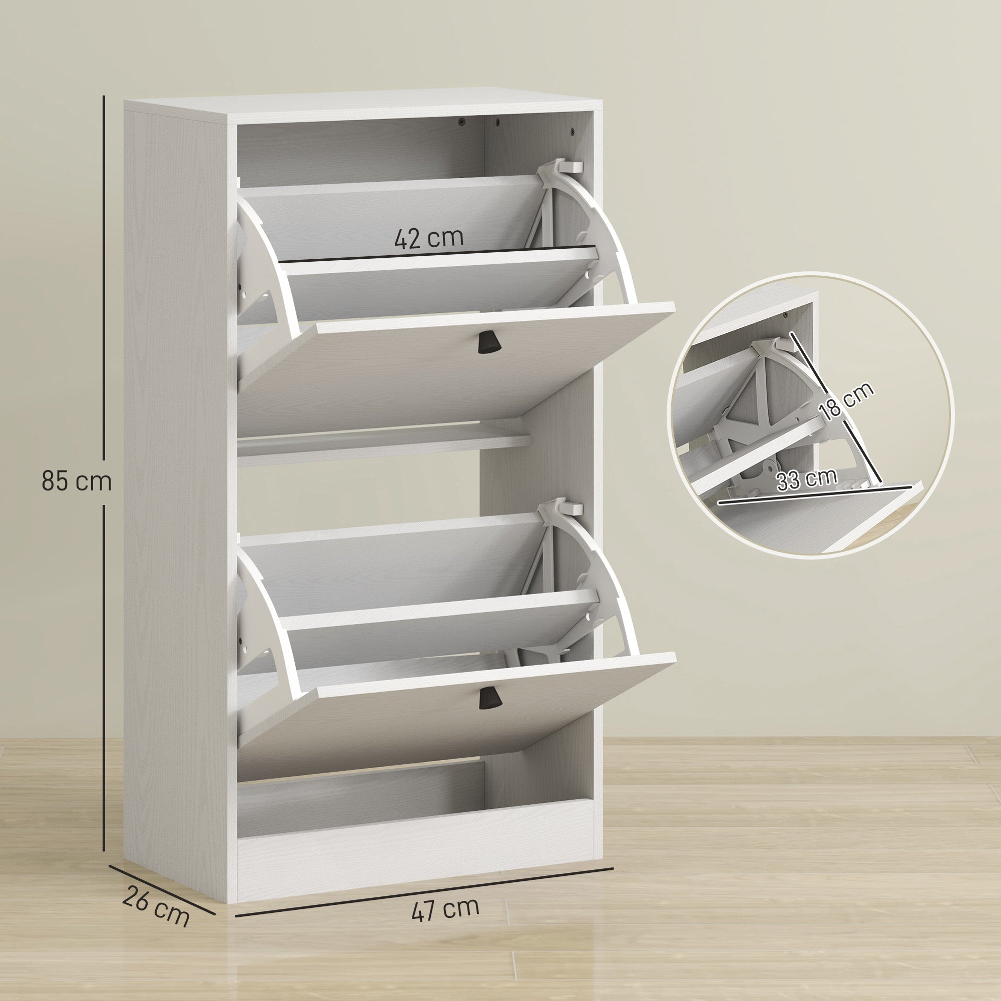 Sapateira Estreita Branca com Efeito Madeira 47x26x85 cm - Organização e Elegância para o seu Corredor