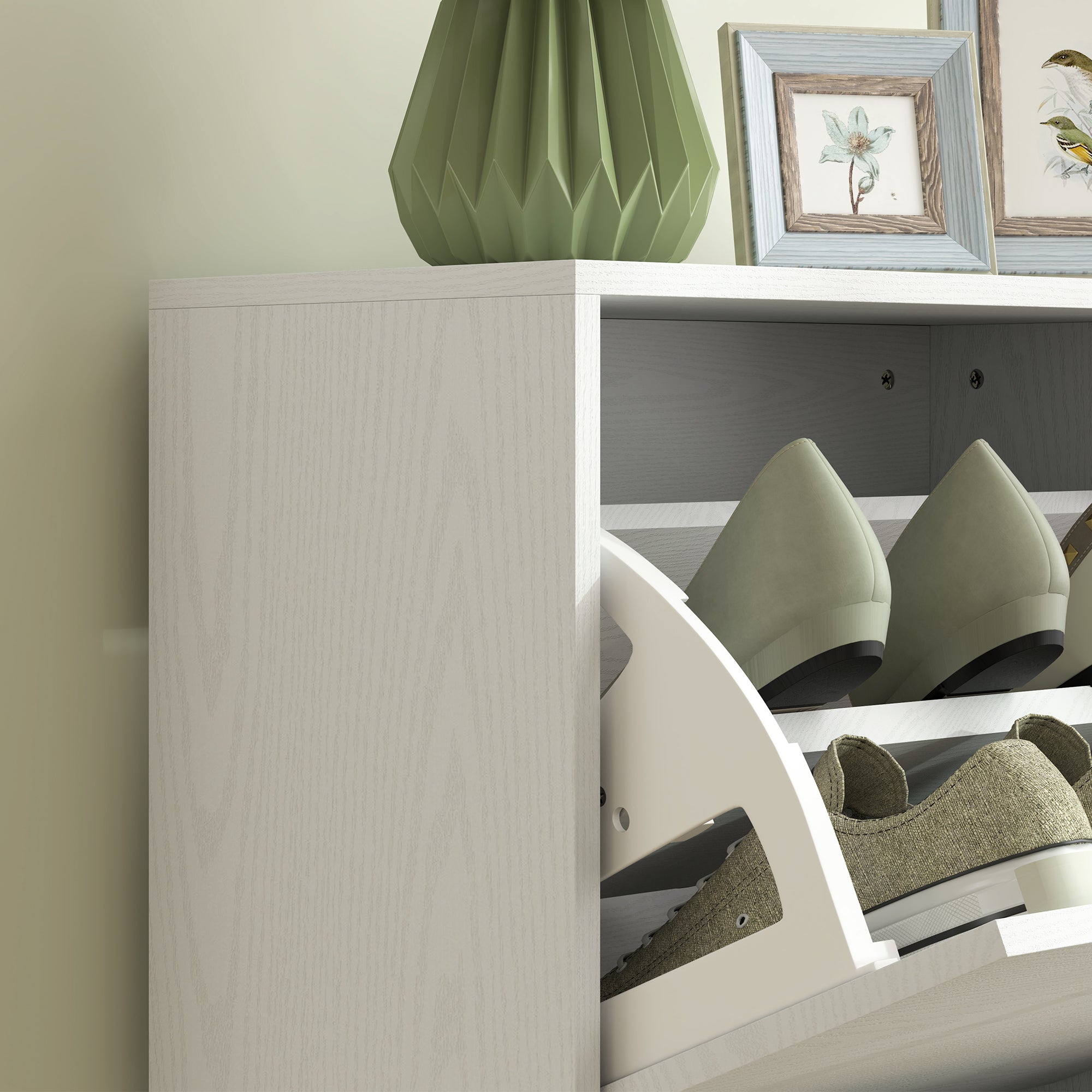 Sapateira Estreita Branca com Efeito Madeira 47x26x85 cm - Organização e Elegância para o seu Corredor