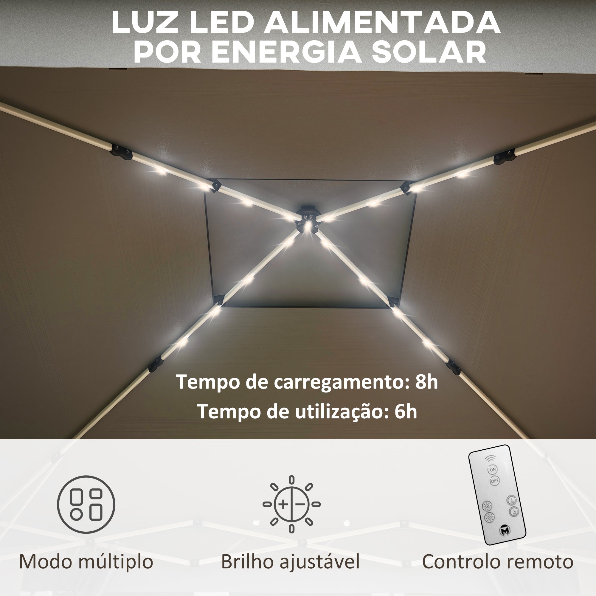 Tenda Dobrável 336x336 cm com Luzes LED Solares - Cinzento