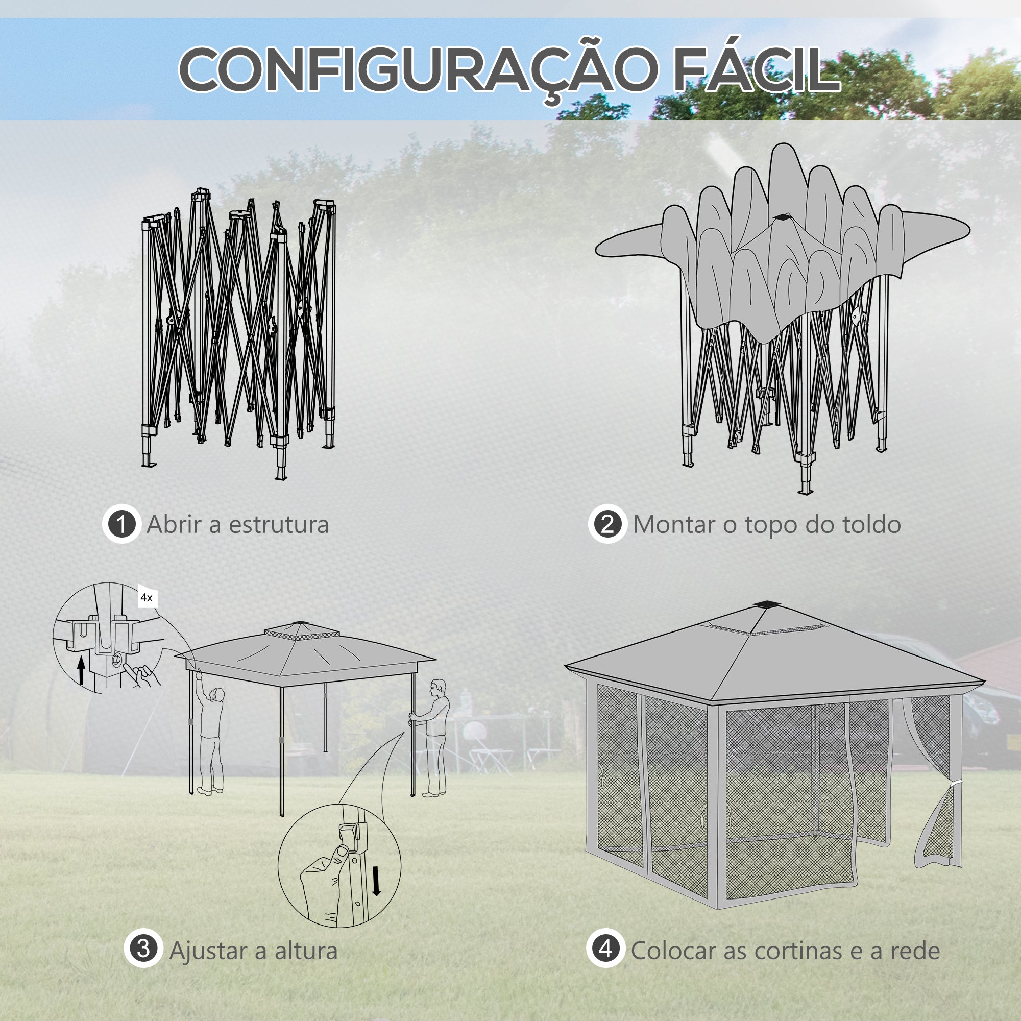Tenda Dobrável 336x336 cm com Luzes LED Solares - Cinzento
