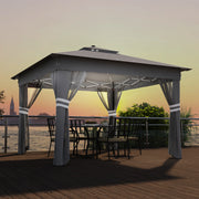 Tenda Dobrável 336x336 cm com Luzes LED Solares - Cinzento