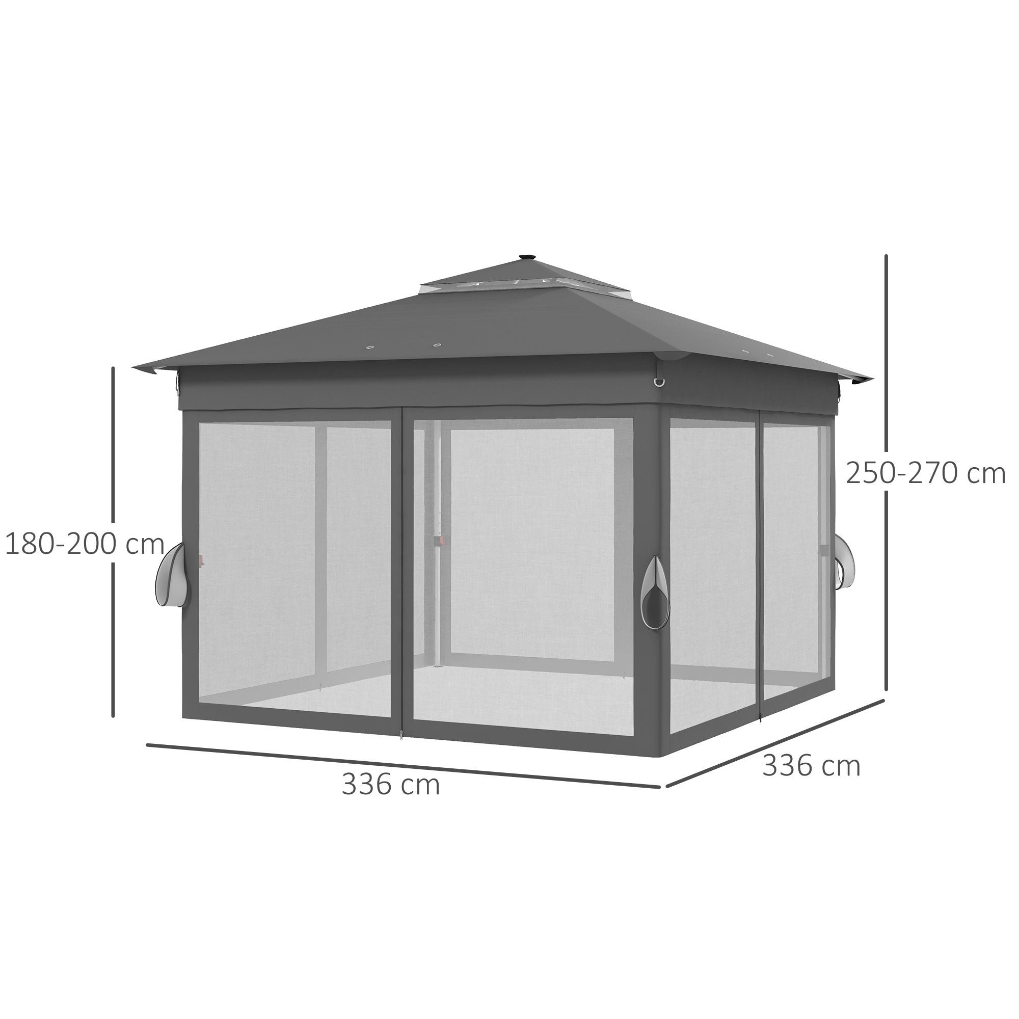 Tenda Dobrável 336x336 cm com Luzes LED Solares - Cinzento