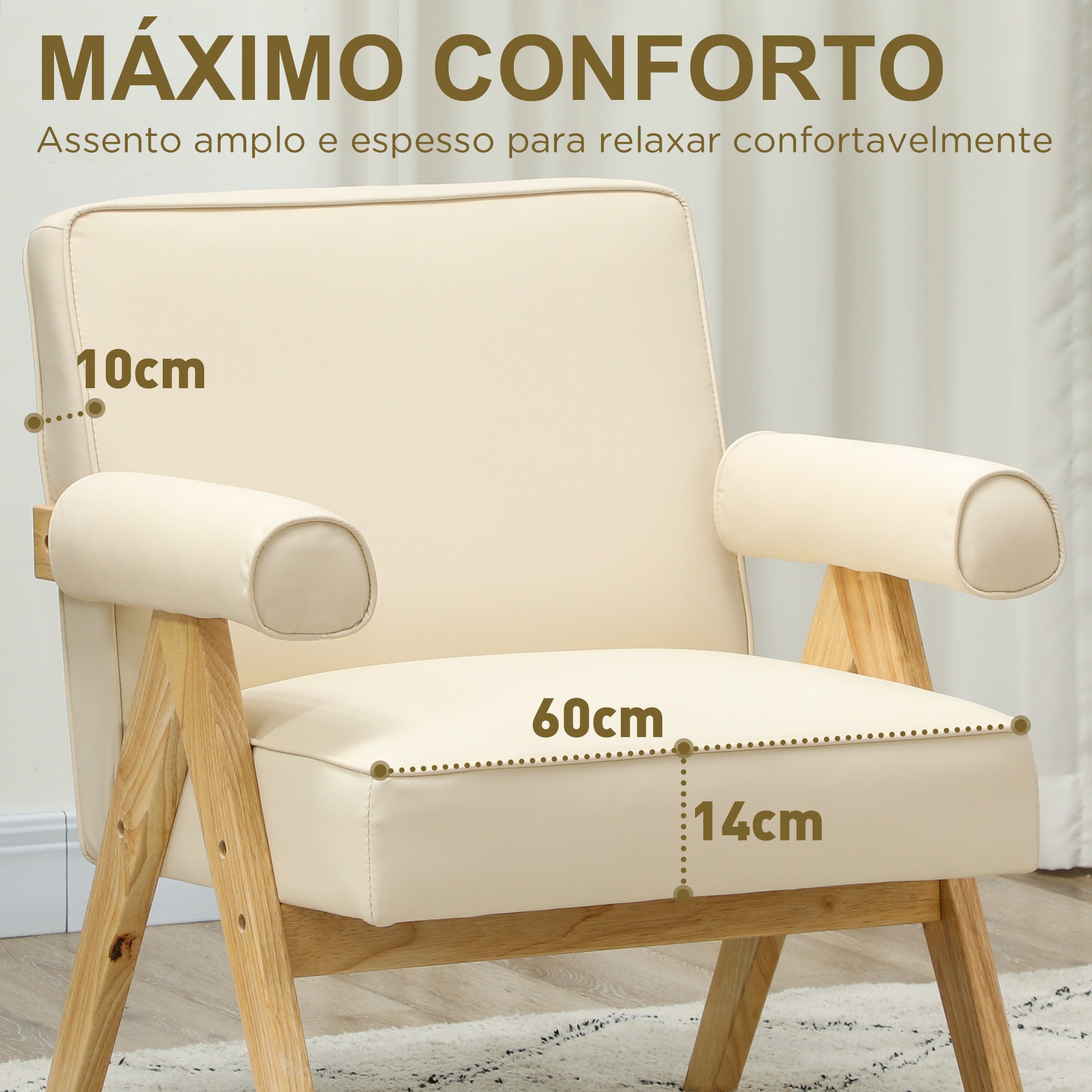Poltrona Estofada Creme 73x70x80 cm