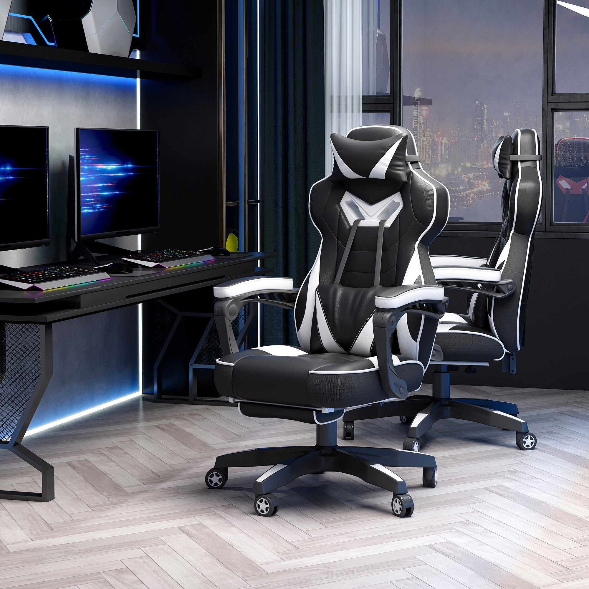 Cadeira Ergonômica Gaming Branca e Preta 65x70x118,5-126,5 cm