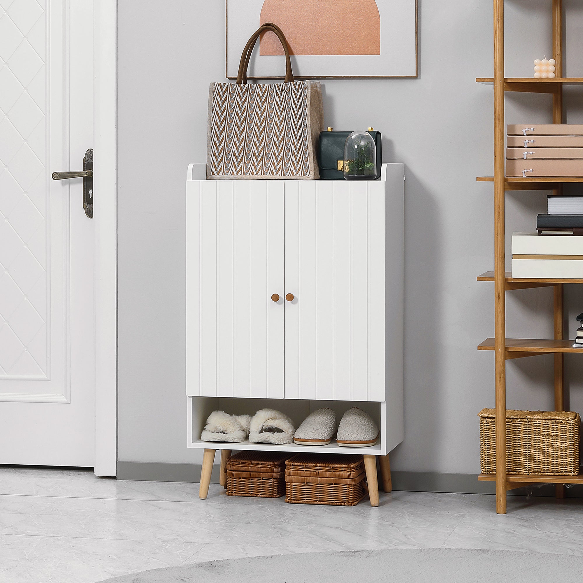 Sapateira – 60x33x100cm – Branco e Madeira