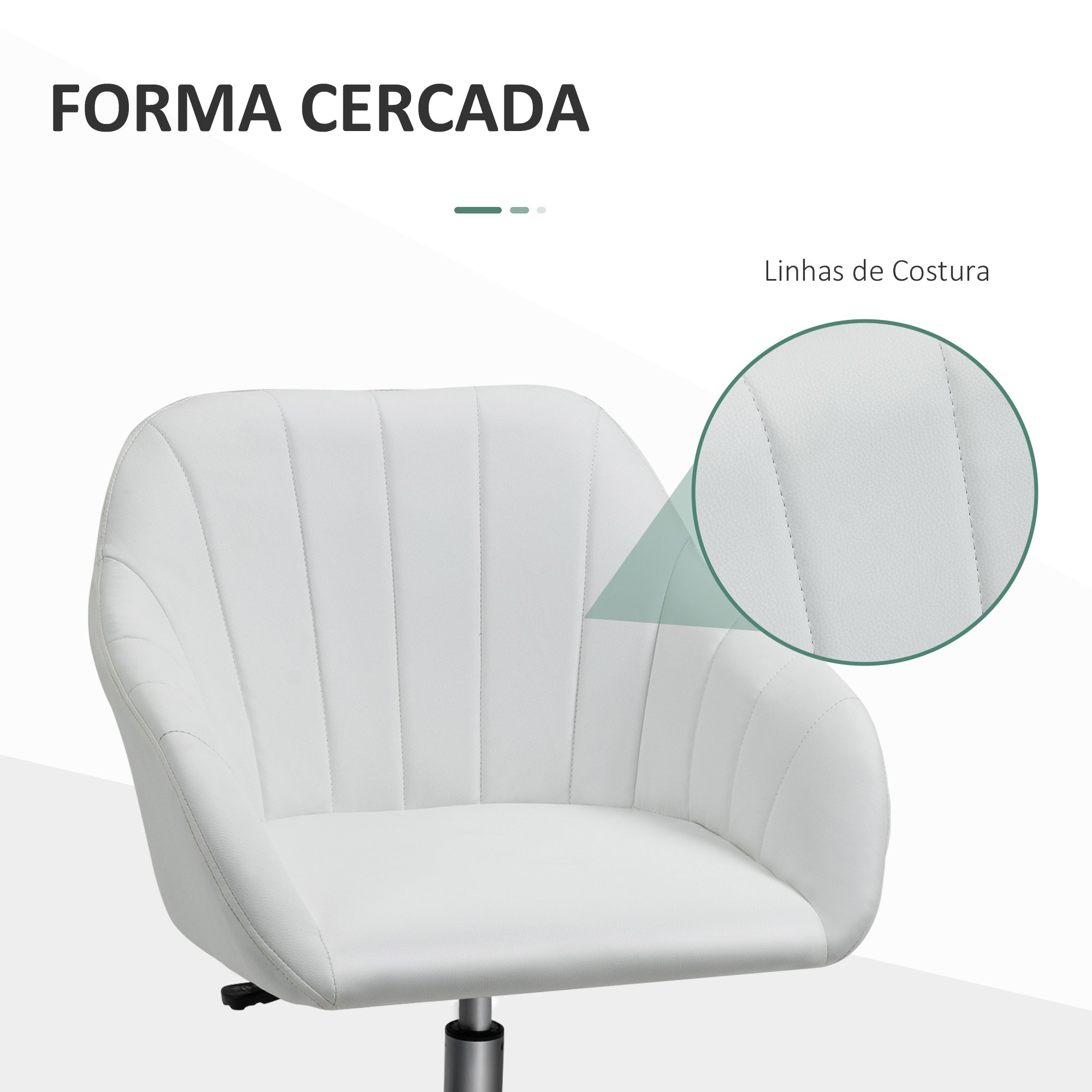 Cadeira de Escritório Branca Ergonômica Giratória com Altura Ajustável 60x59x89cm