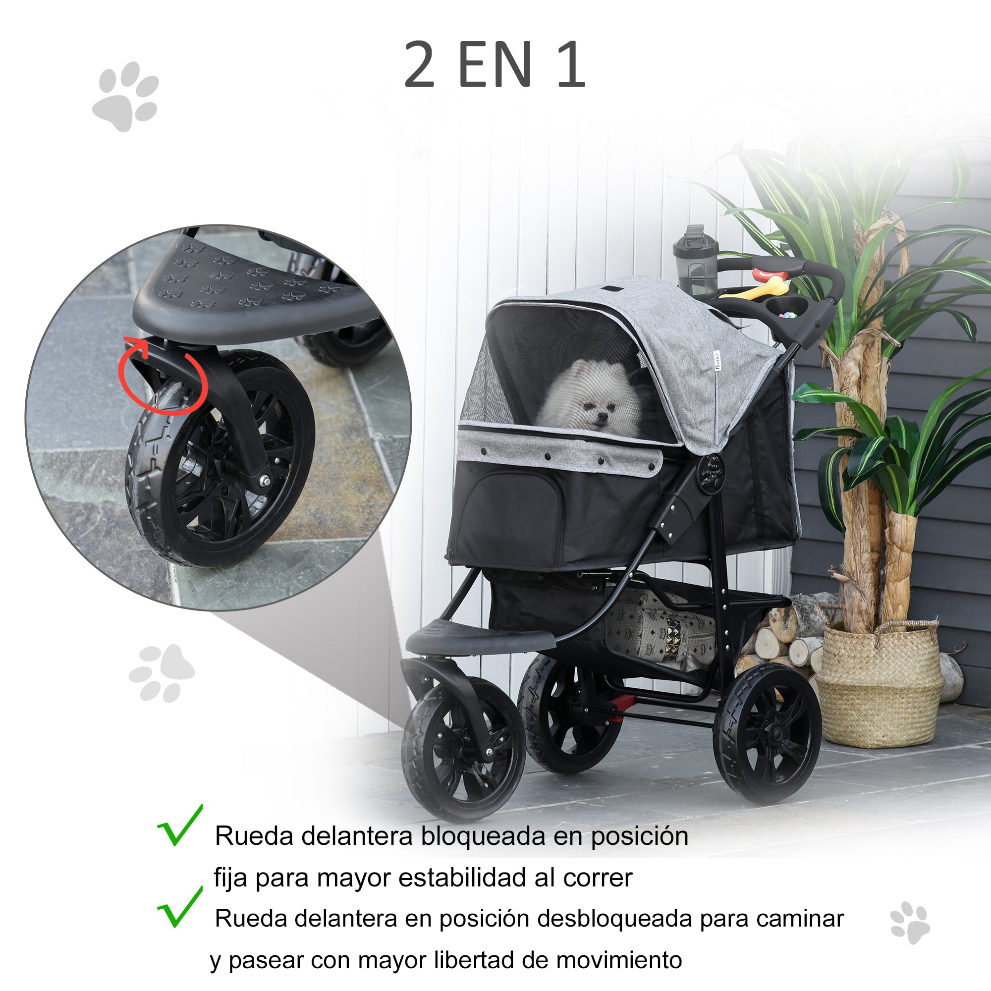 Carrinho de Animais de Estimação Dobrável com Rodas 109,5x54,5x106,5 cm - Cinzento