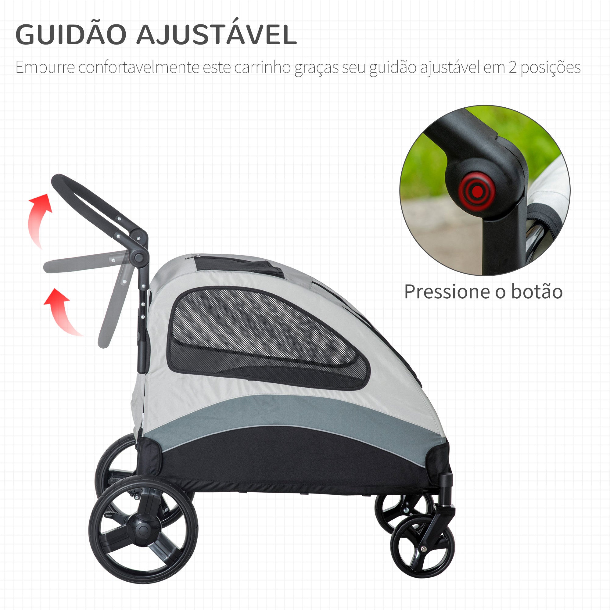 Carrinho para Animais de Estimação Dobrável – 107x67x102cm – Cinzento – Aço e Tecido Oxford