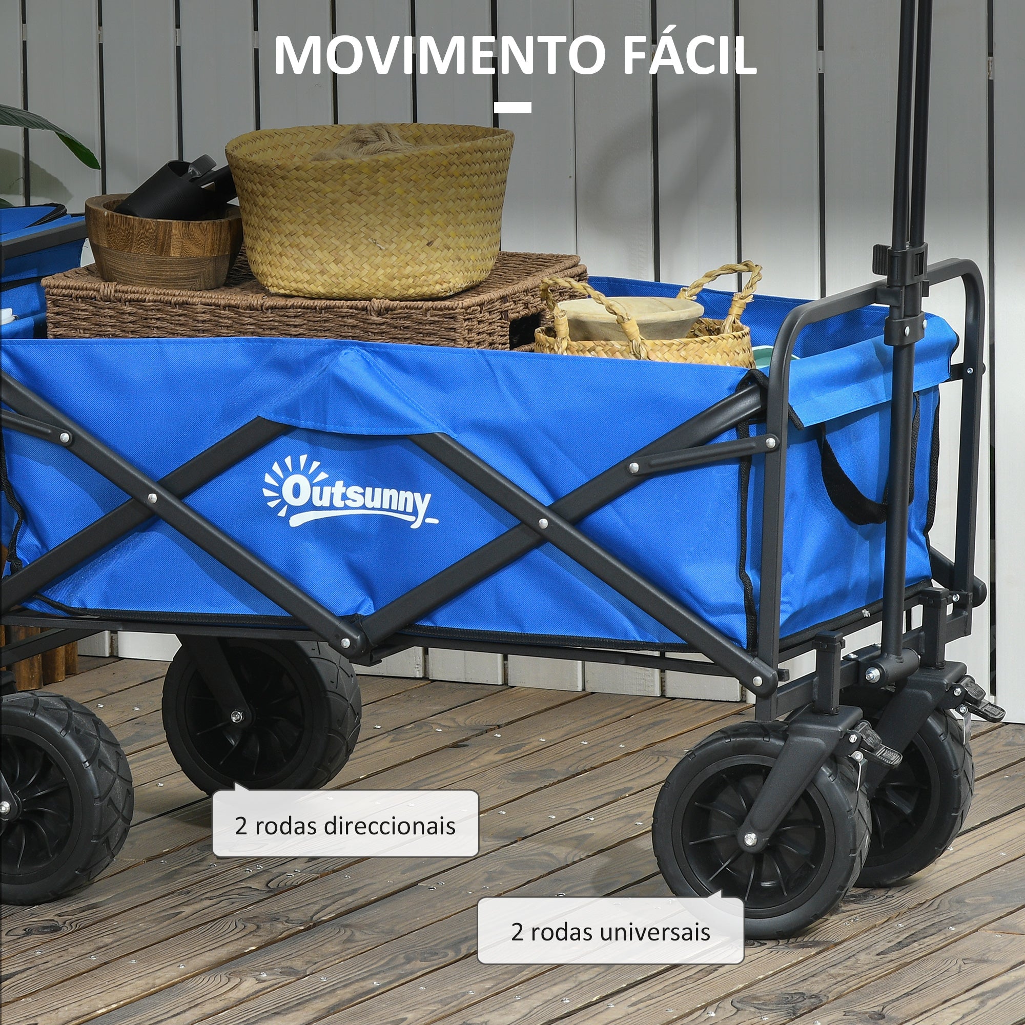 Carrinho de Transporte Dobrável com Bolsa Térmica 113x57x77-100 cm - Azul