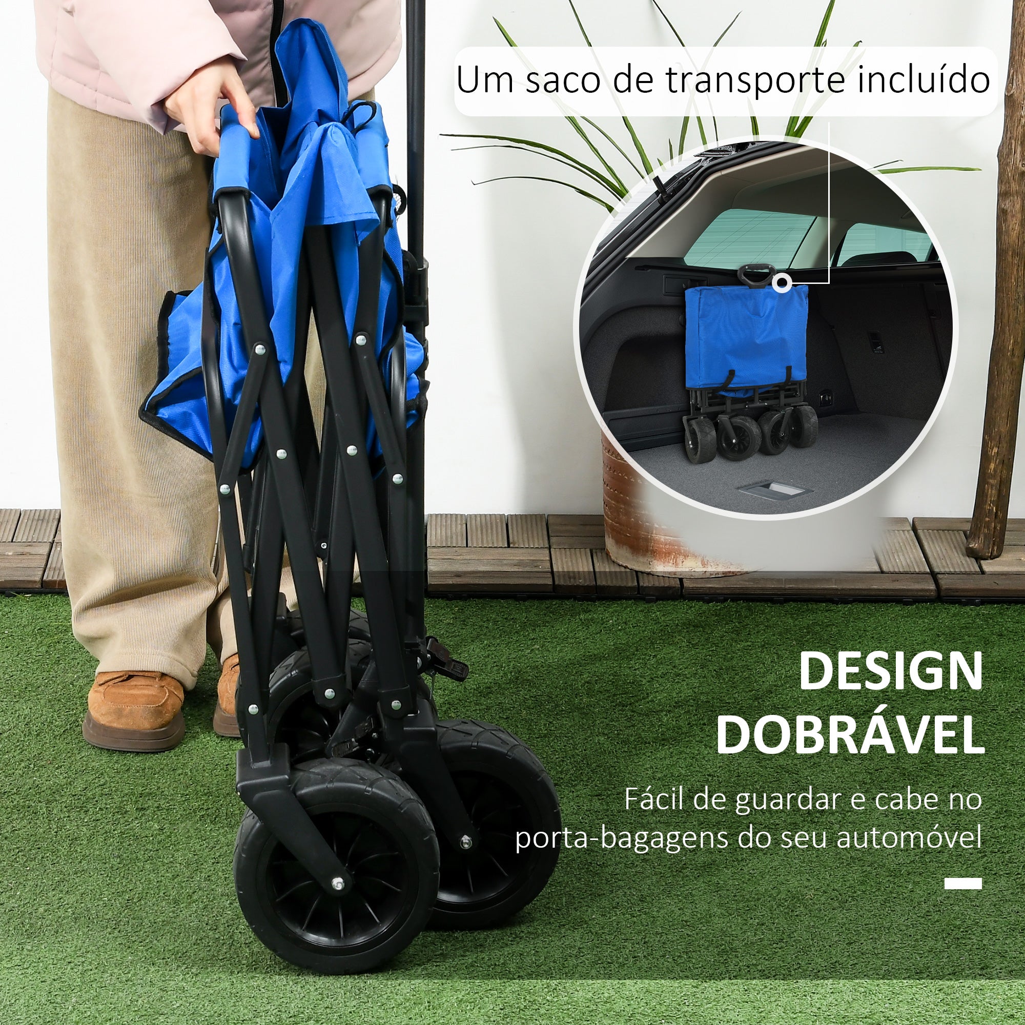 Carrinho de Transporte Dobrável com Bolsa Térmica 113x57x77-100 cm - Azul
