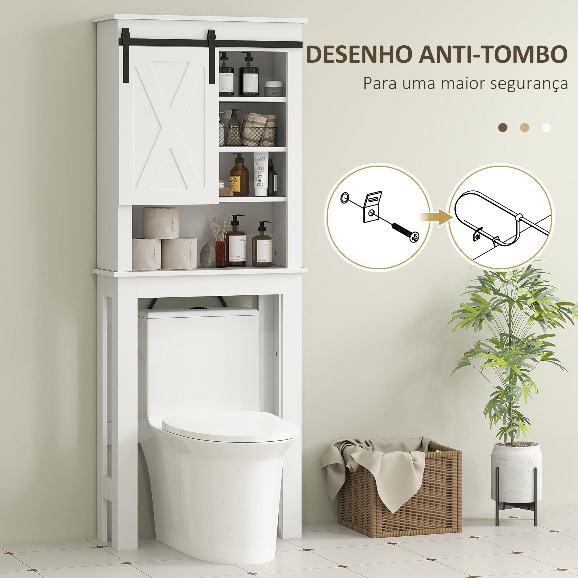 Móvel sobre Sanita com Porta de Correr Estilo Celeiro 67x25x172 cm - Branco