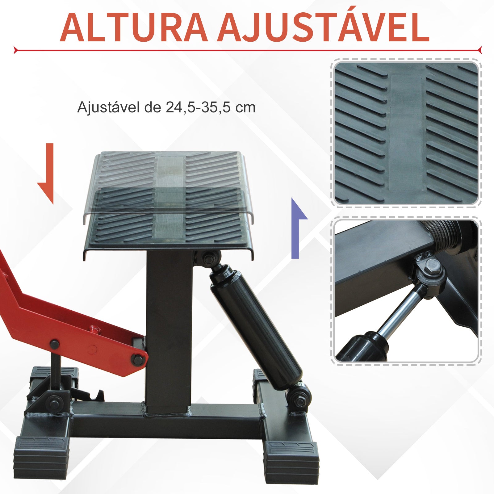 Plataforma Elevadora Universal para Motocicletas 28x17,5x24,5-35,5 cm Preto e Vermelho
