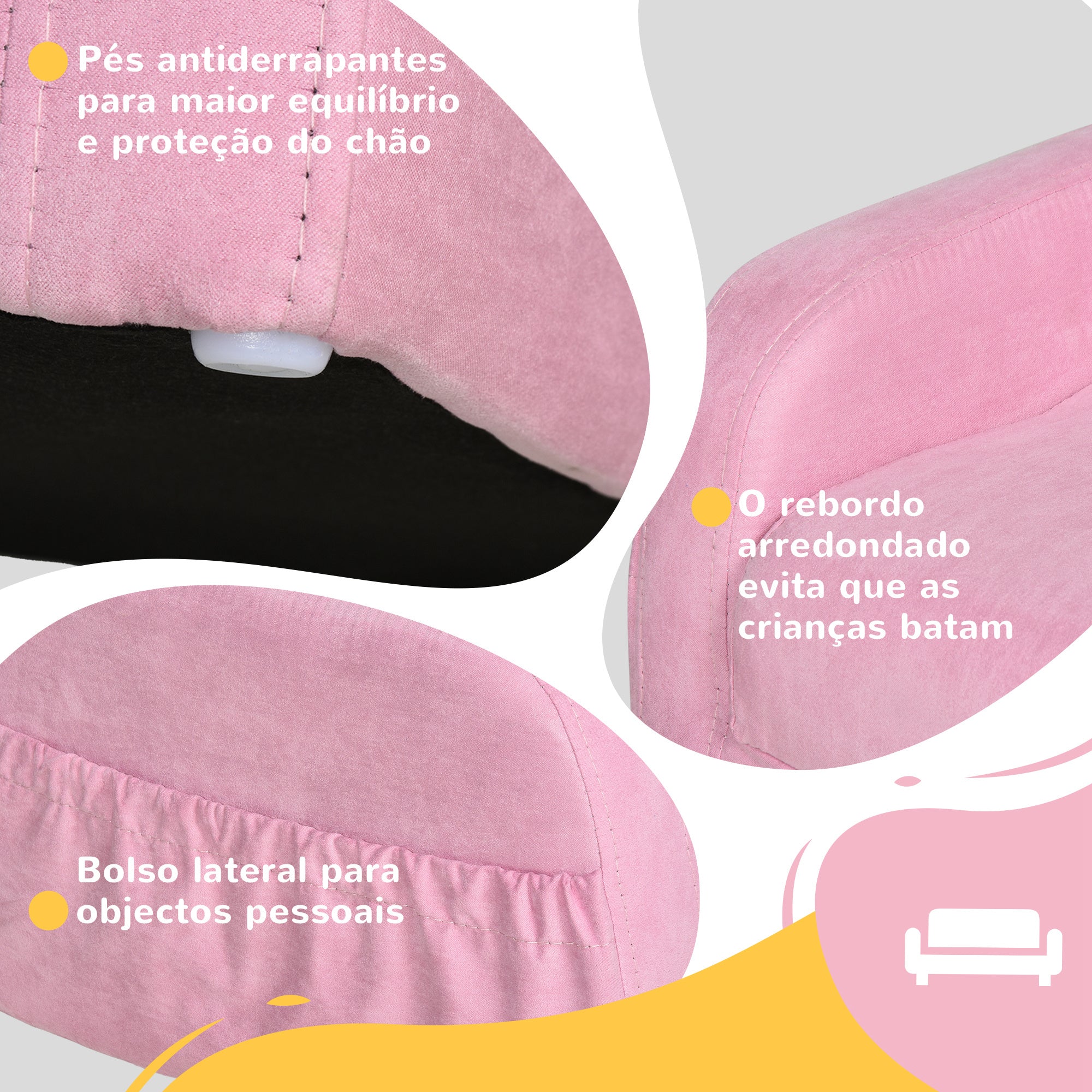 Poltrona Infantil Dobrável 2 em 1 47x45x38cm Rosa