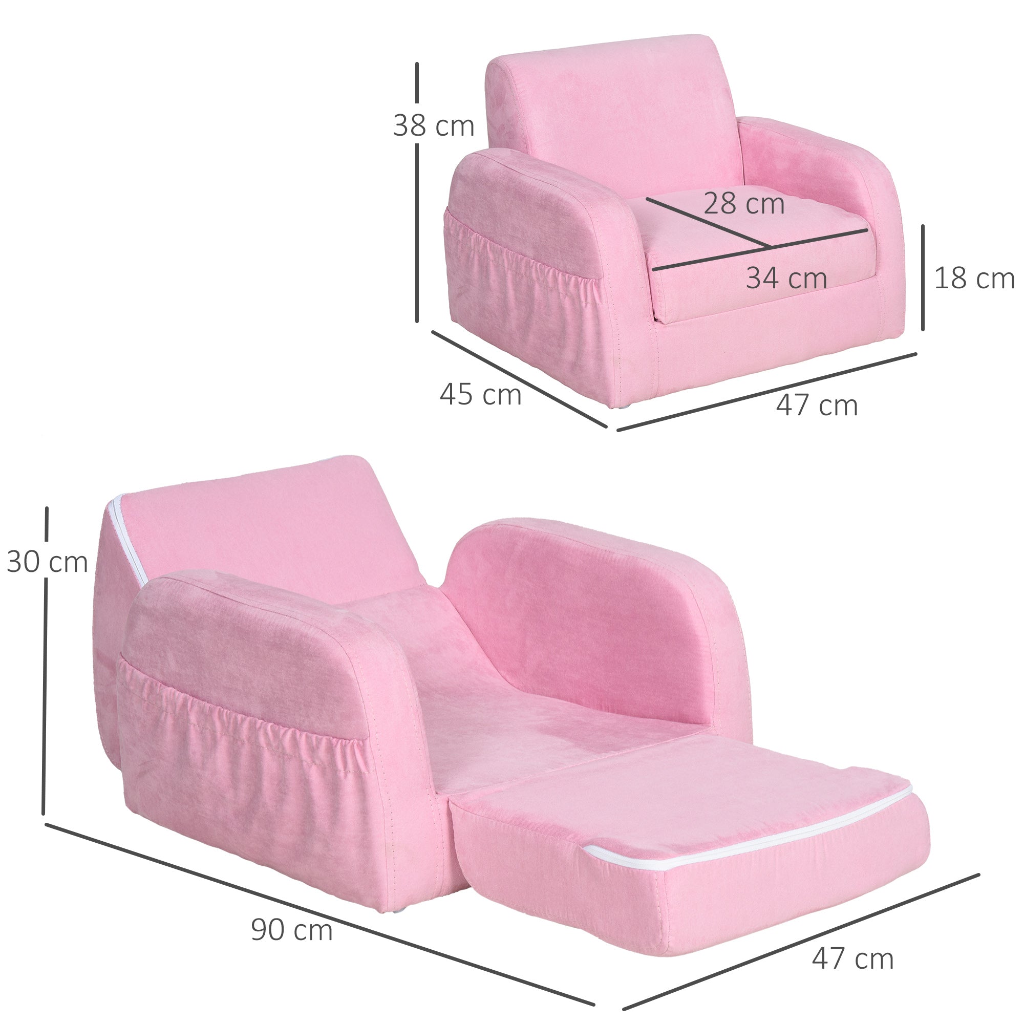 Poltrona Infantil Dobrável 2 em 1 47x45x38cm Rosa