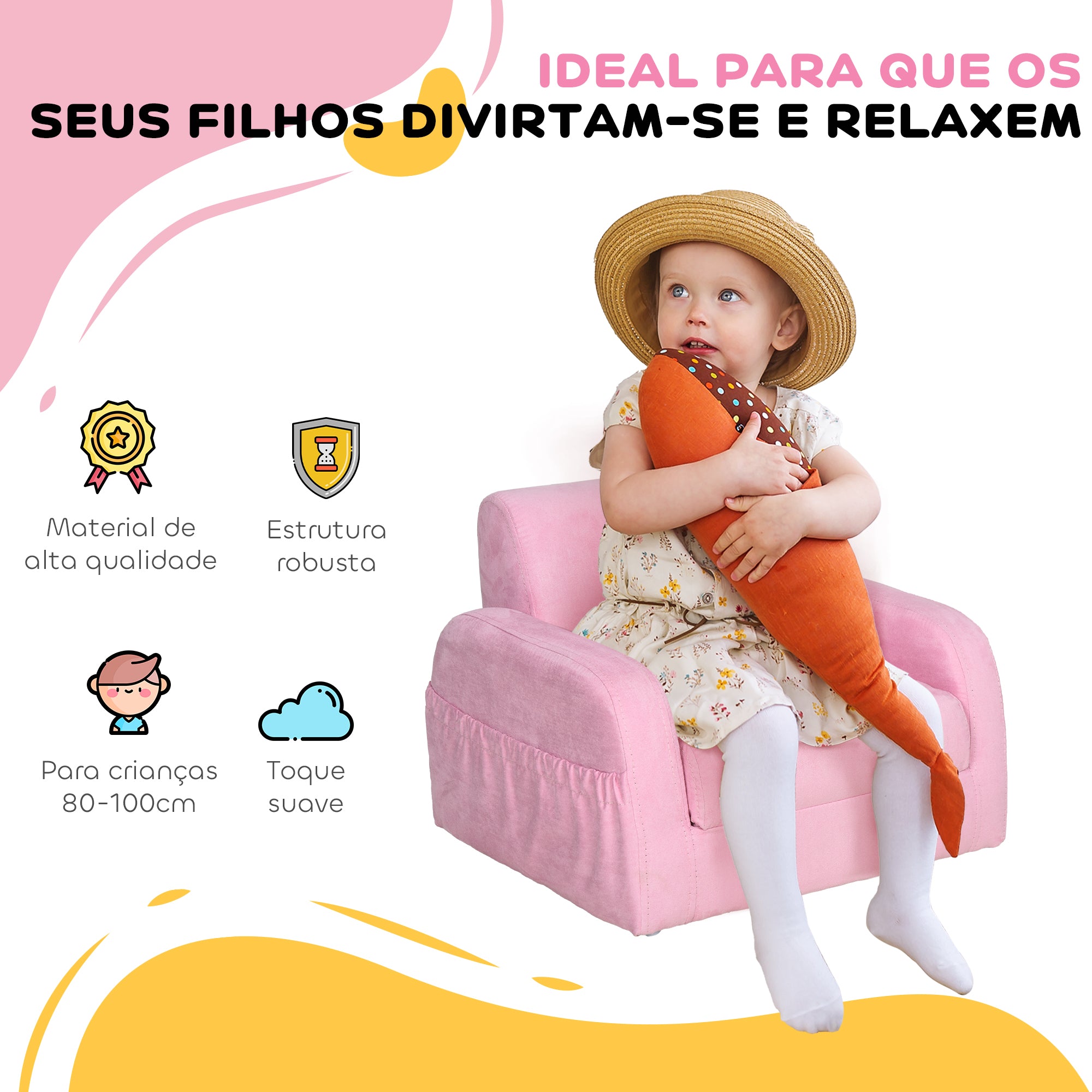 Poltrona Infantil Dobrável 2 em 1 47x45x38cm Rosa