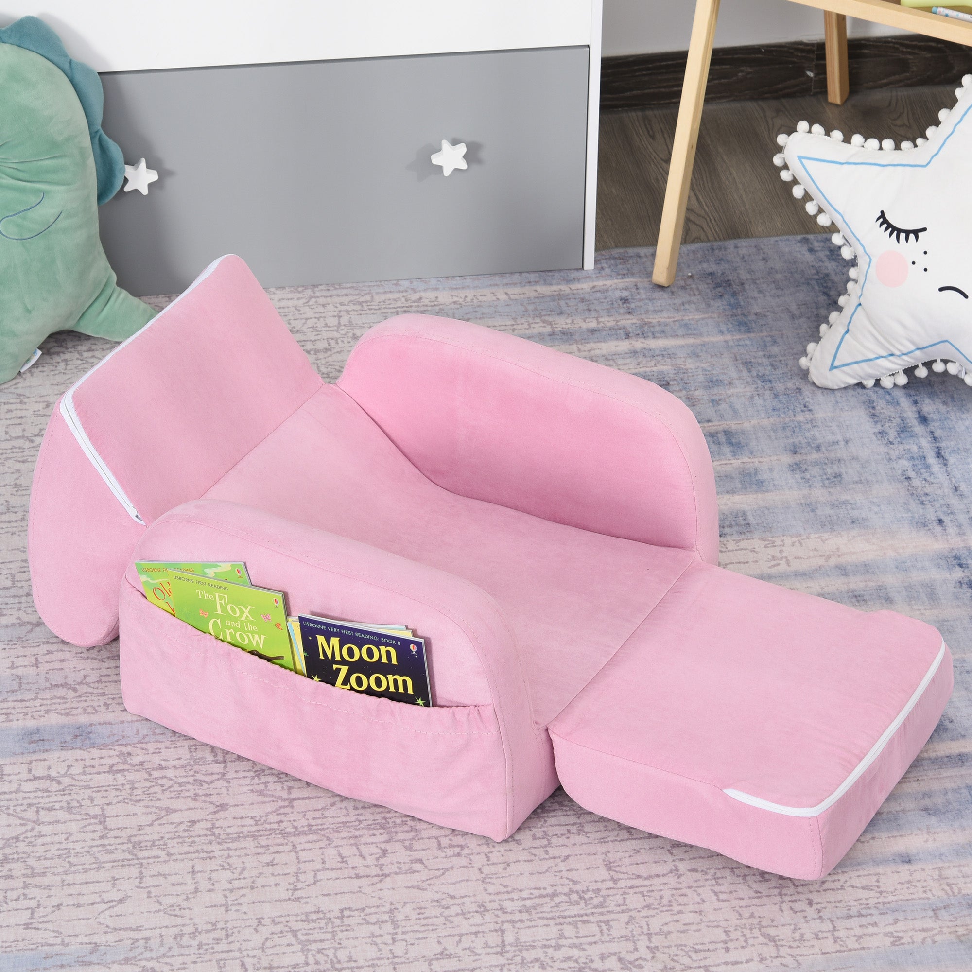 Poltrona Infantil Dobrável 2 em 1 47x45x38cm Rosa