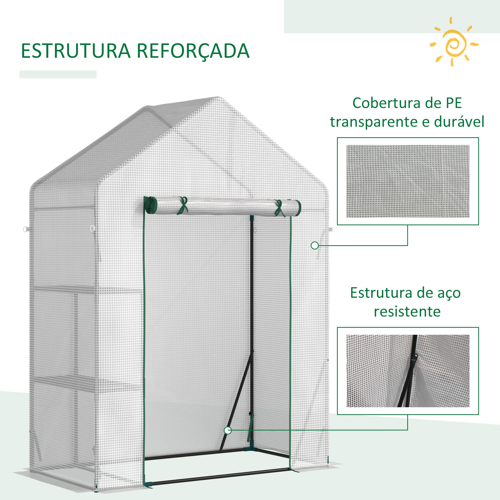 Estufa de Jardim – 143x73x195cm – Branco e Verde – Aço