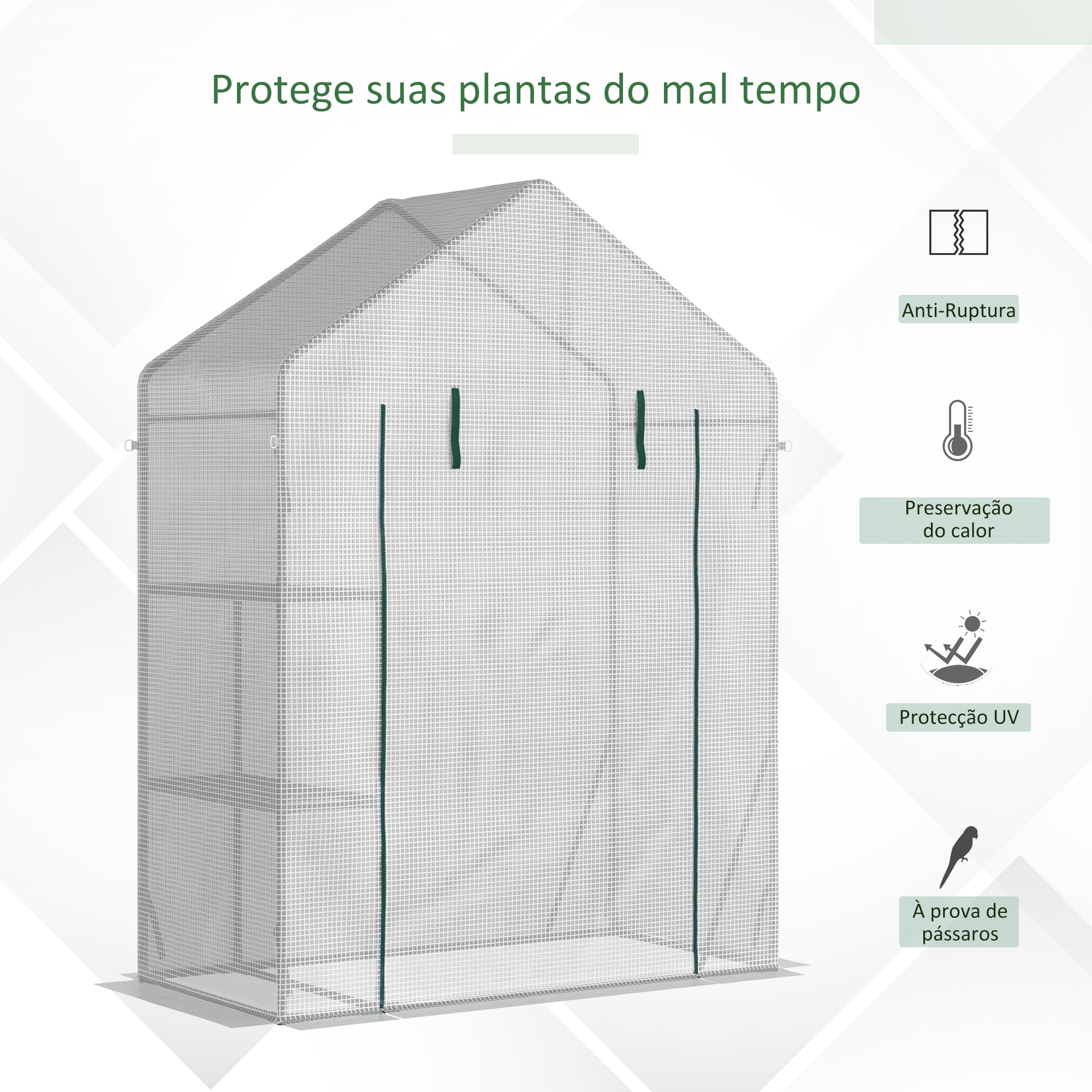 Estufa de Jardim – 143x73x195cm – Branco e Verde – Aço