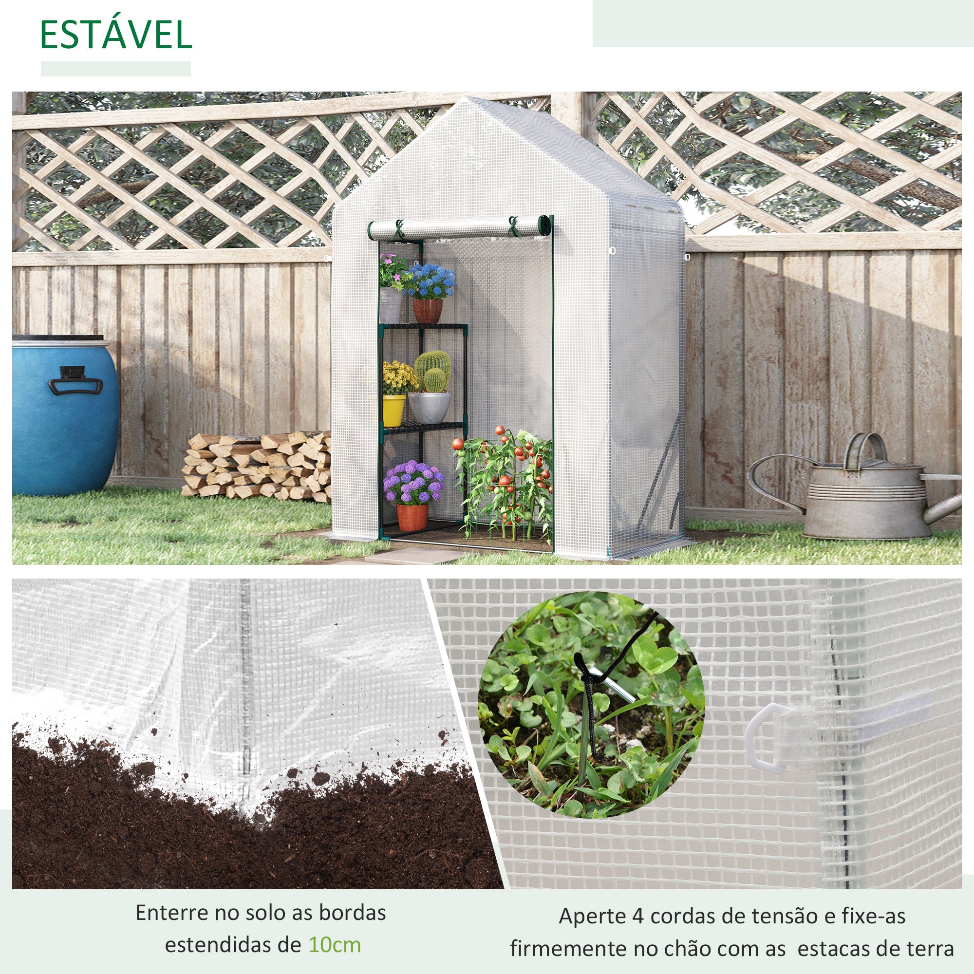 Estufa de Jardim – 143x73x195cm – Branco e Verde – Aço