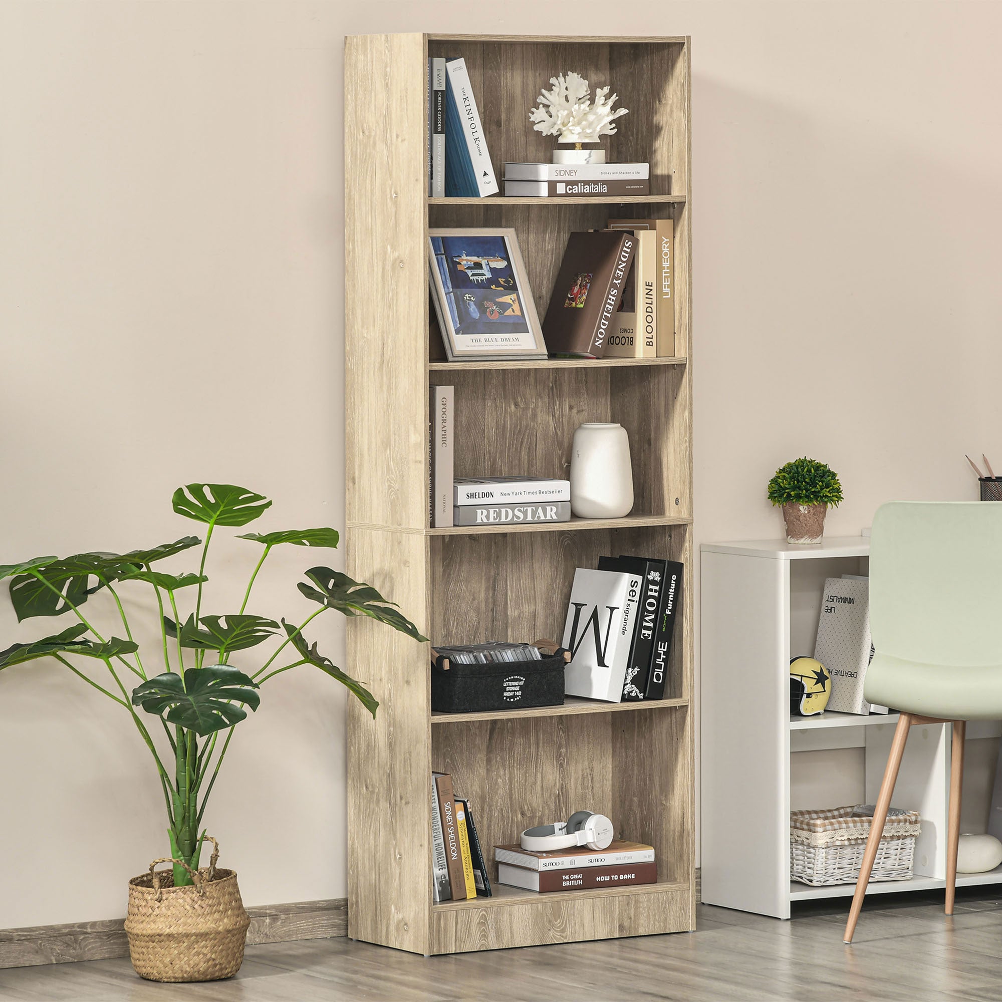 Estante para Livros 5 Níveis Cor de Madeira Natural 63x29,5x176 cm