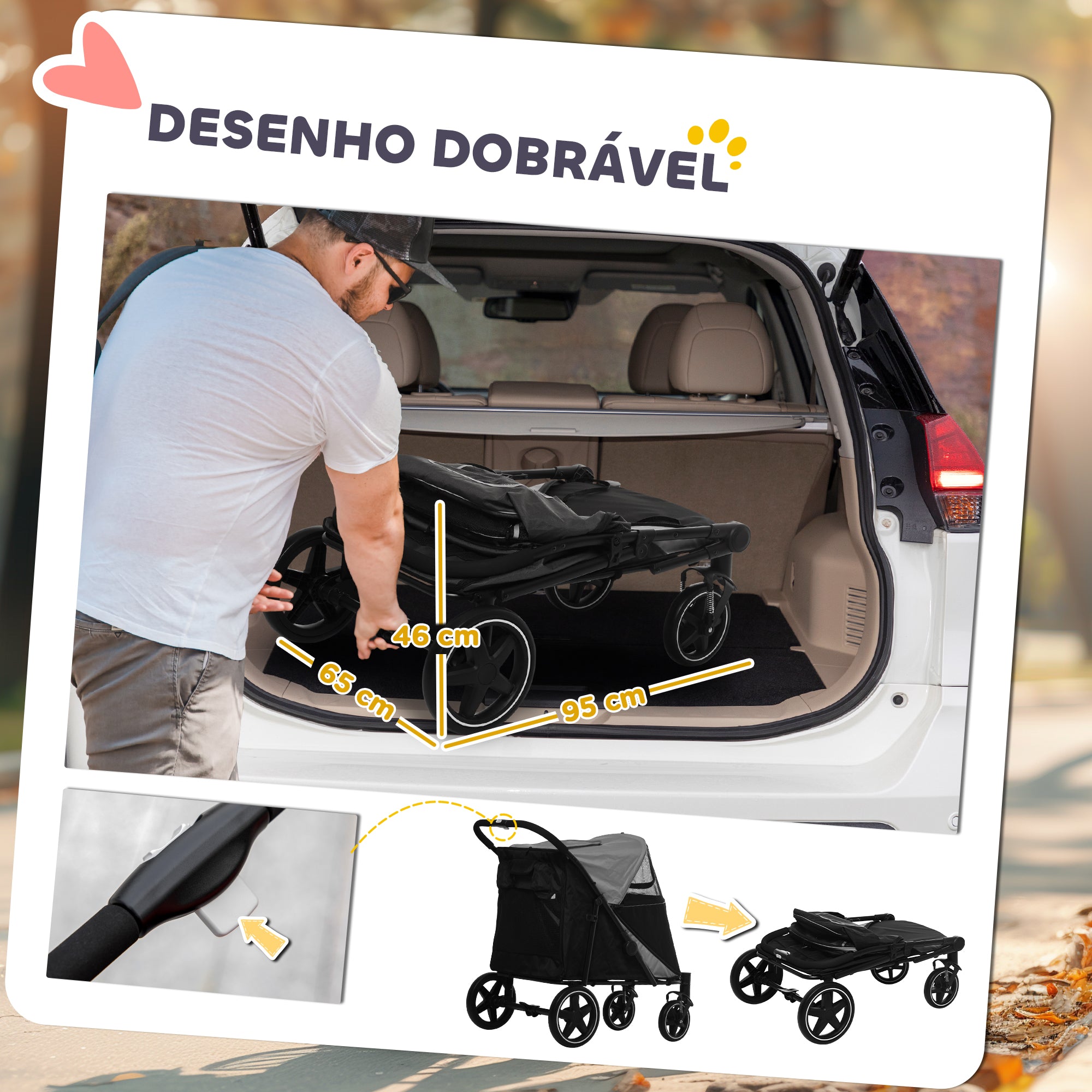 Carrinho para Animais de Estimação Dobrável Cinzento 112x65x100 cm