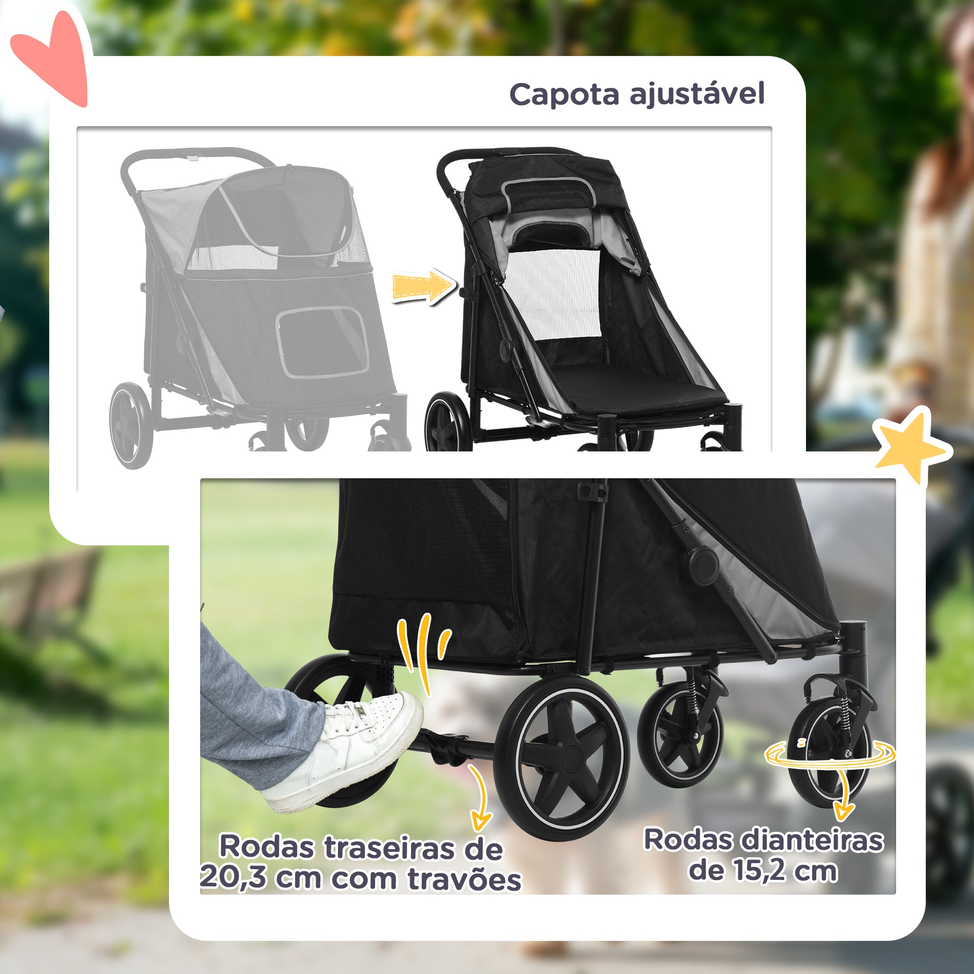 Carrinho para Animais de Estimação Dobrável Cinzento 112x65x100 cm