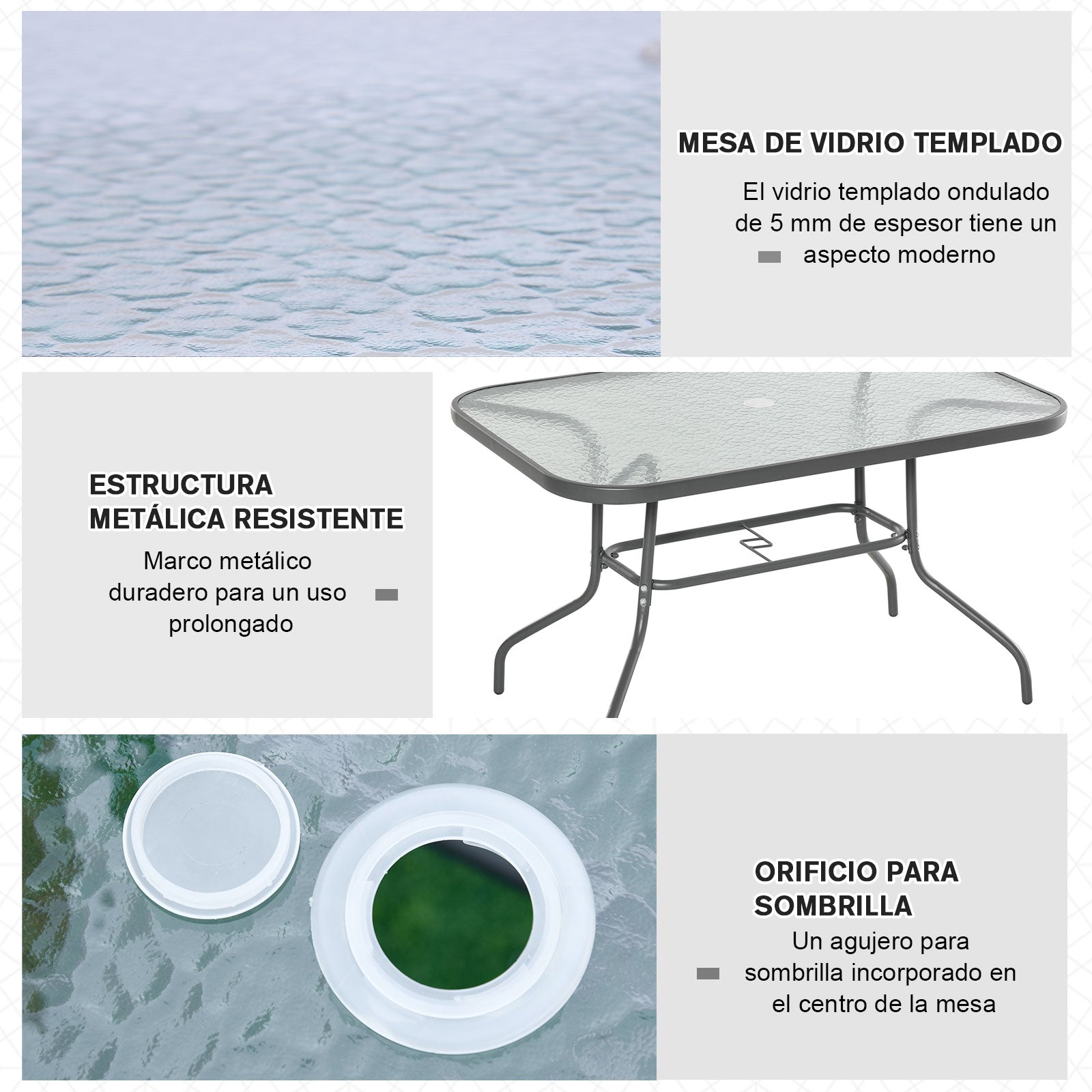 Mesa Retangular de Metal para Jardim 120x80x70 cm - Cinza Carvão