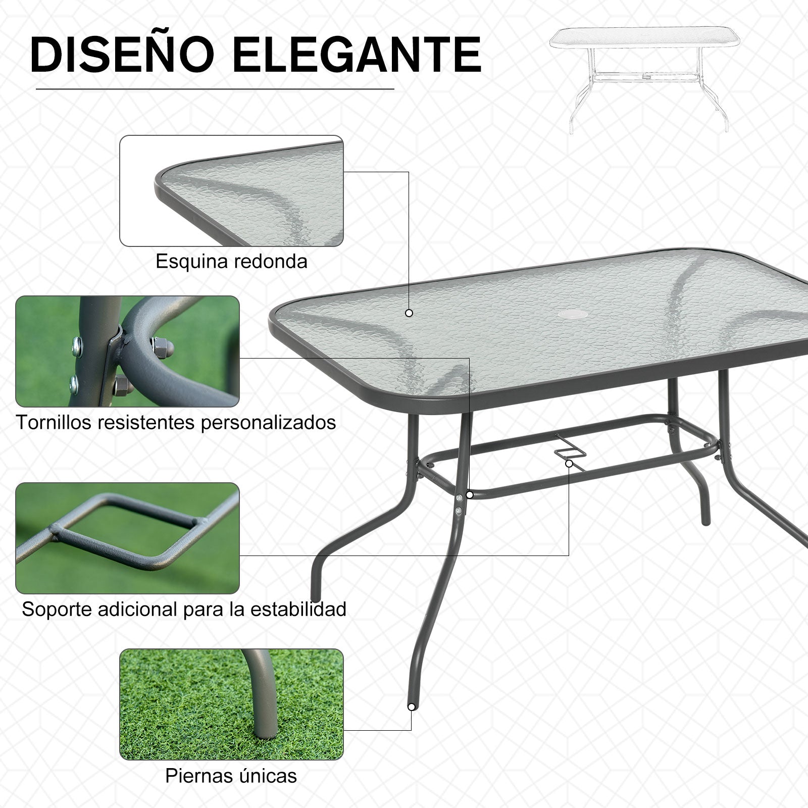 Mesa Retangular de Metal para Jardim 120x80x70 cm - Cinza Carvão